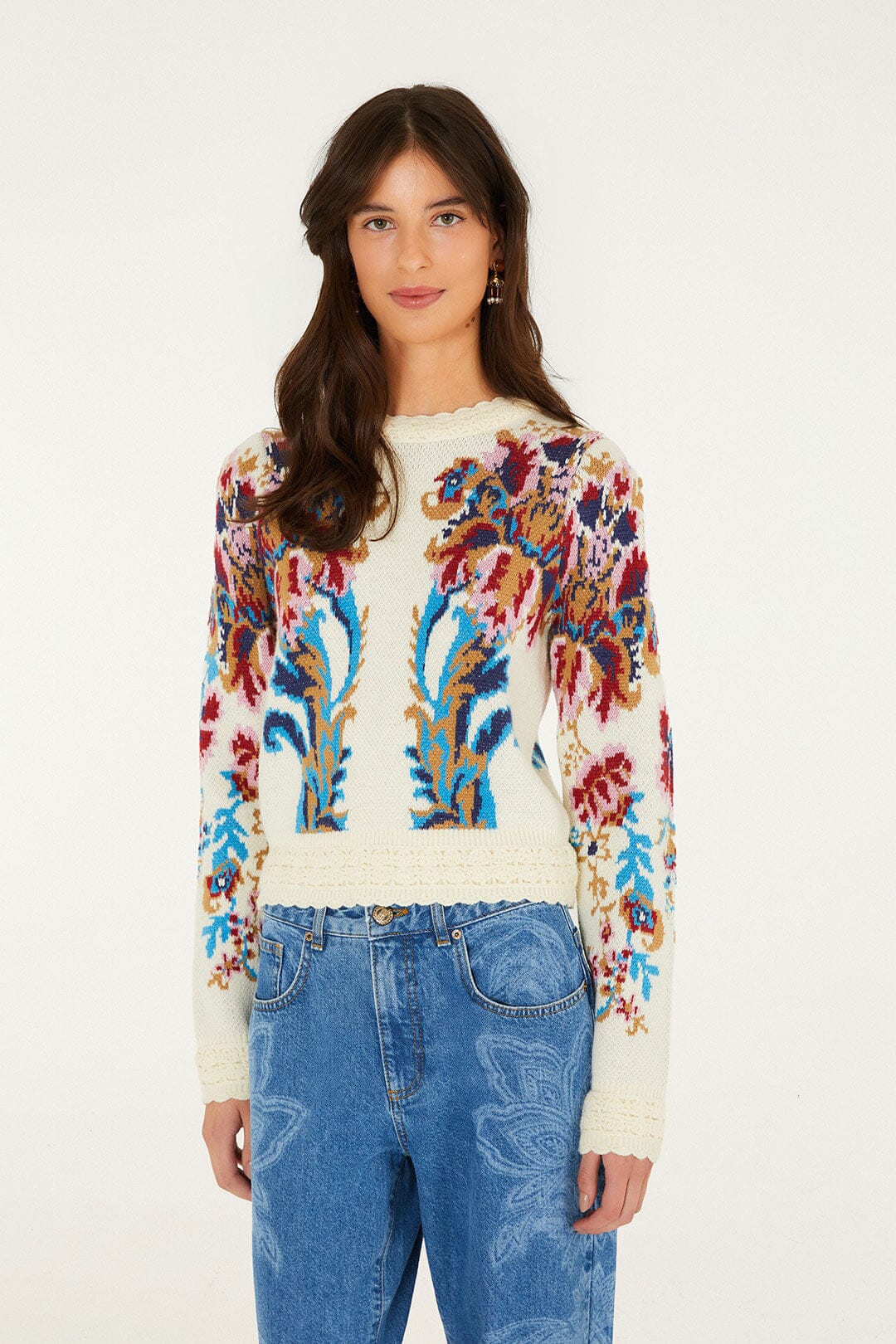 FARM Rio model wearing the Arabesque Knit Sweater