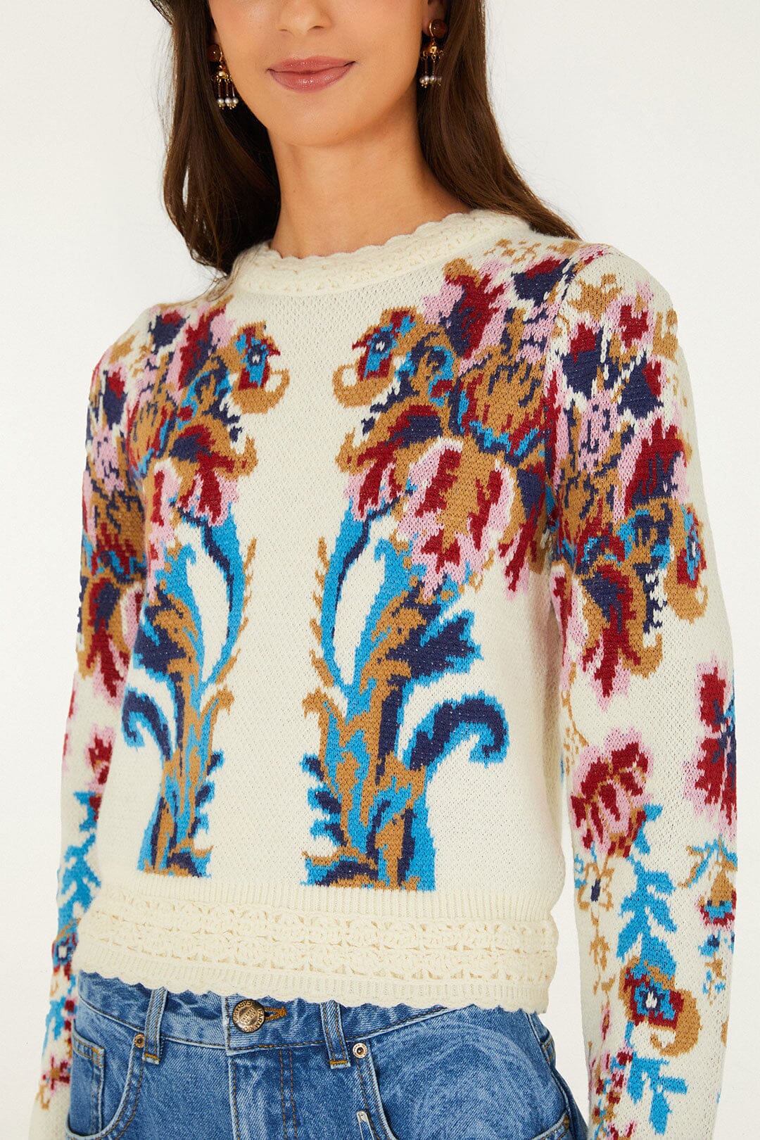 FARM Rio model wearing the Arabesque Knit Sweater