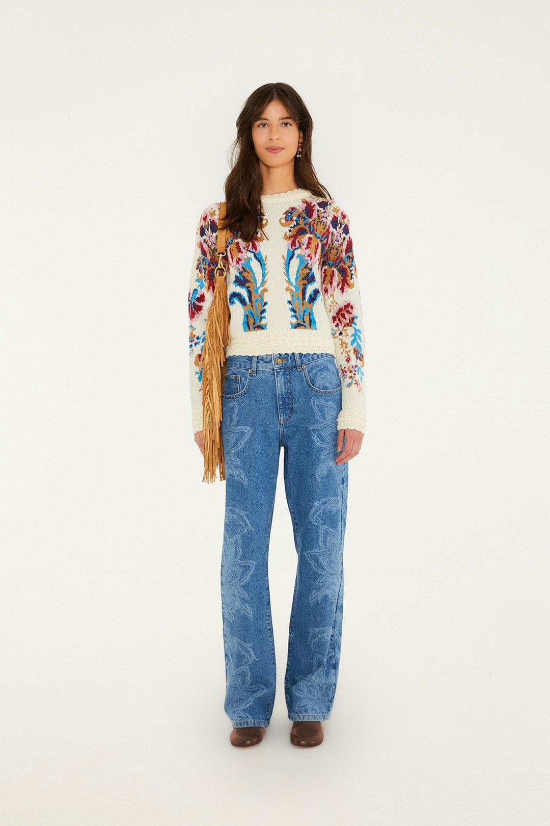 FARM Rio model wearing the Arabesque Knit Sweater