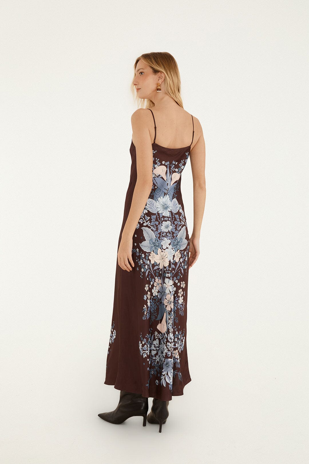 FARM Rio model wearing the Beauty Bouquet Slip Maxi Dress