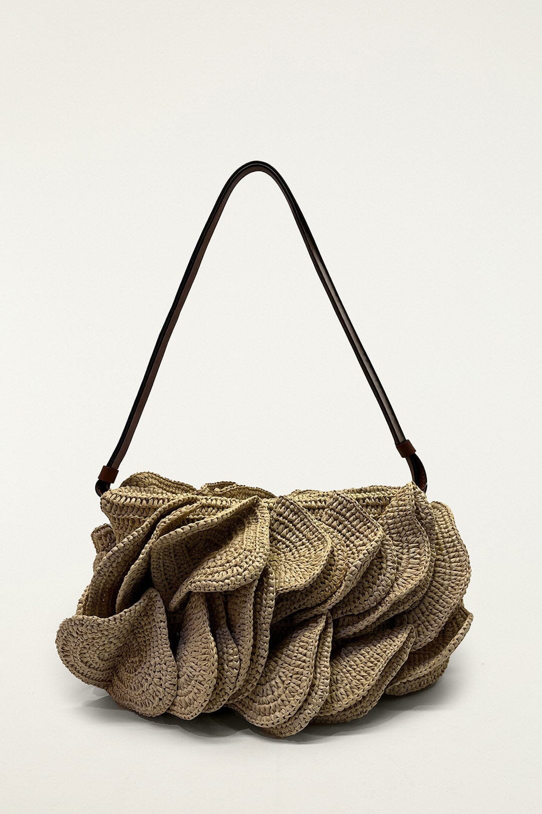 FARM Rio model wearing the Beige Raffia Shoulder Flower Bag