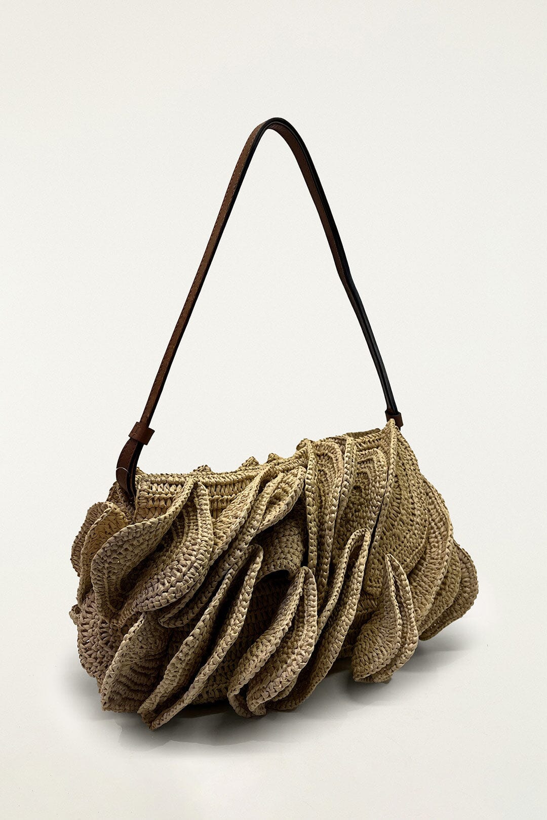 FARM Rio model wearing the Beige Raffia Shoulder Flower Bag
