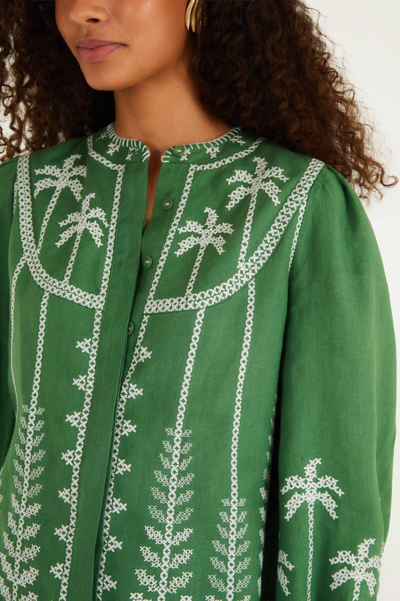 Bicolor Cross Stich Embroidery Blouse Long Sleeve | FARM Rio