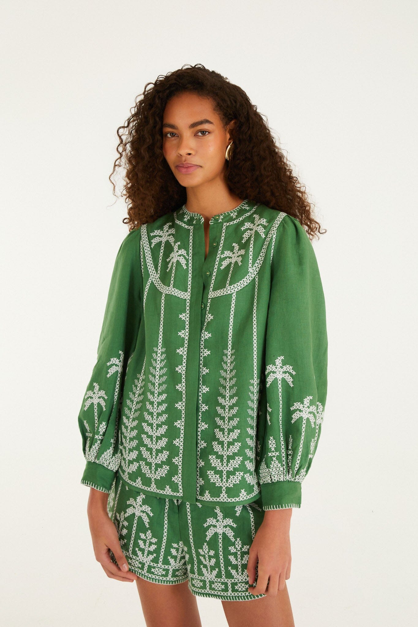 Bicolor Cross Stich Embroidery Blouse Long Sleeve | FARM Rio