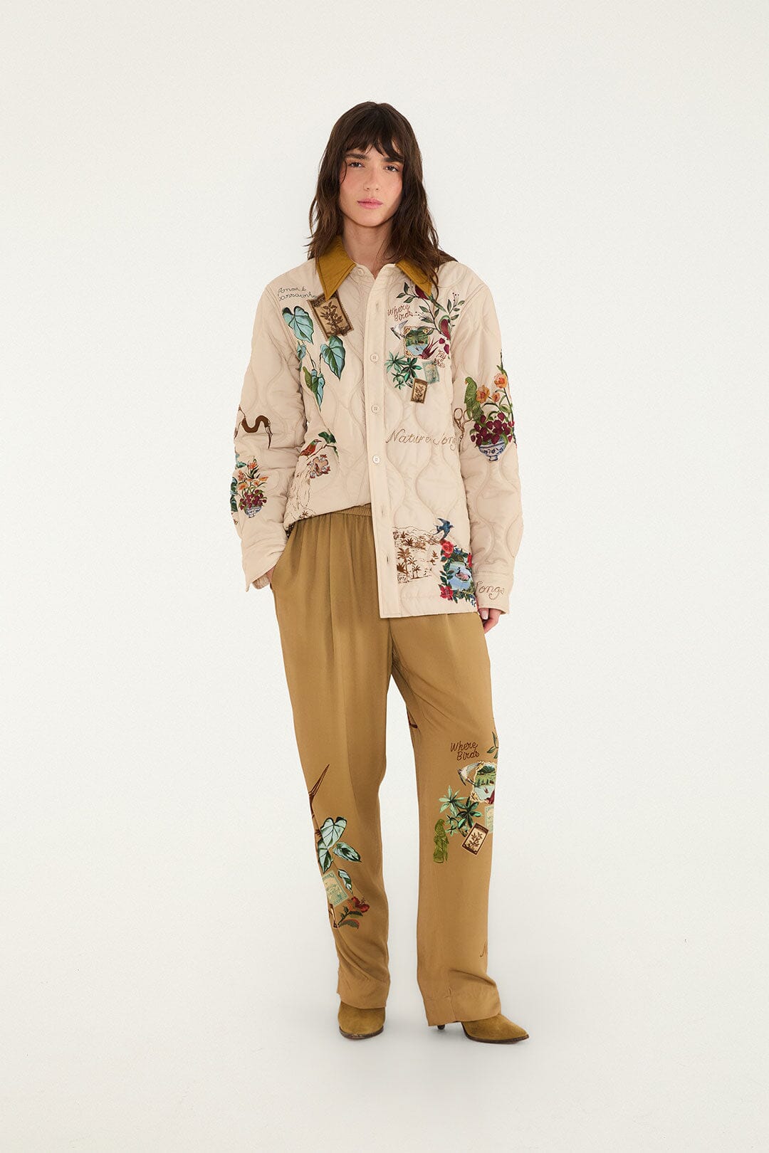 FARM Rio model wearing the Bird Poetry Pants
