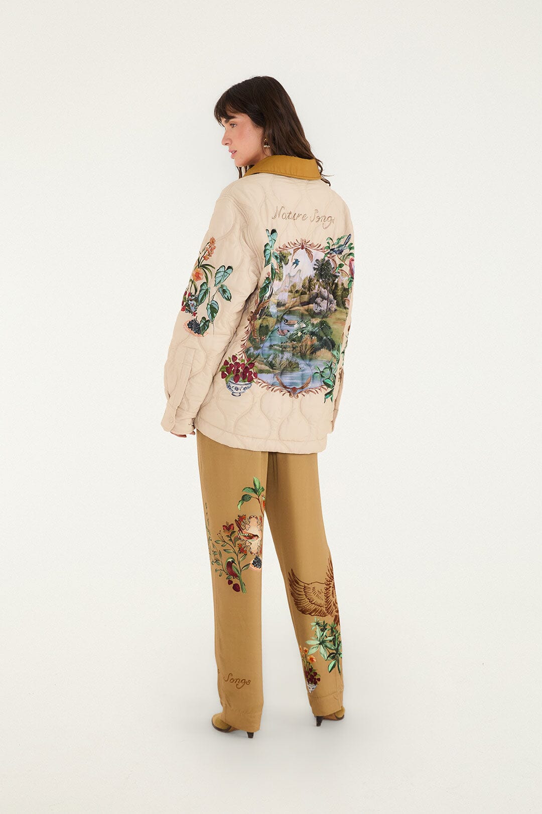 FARM Rio model wearing the Bird Poetry Pants