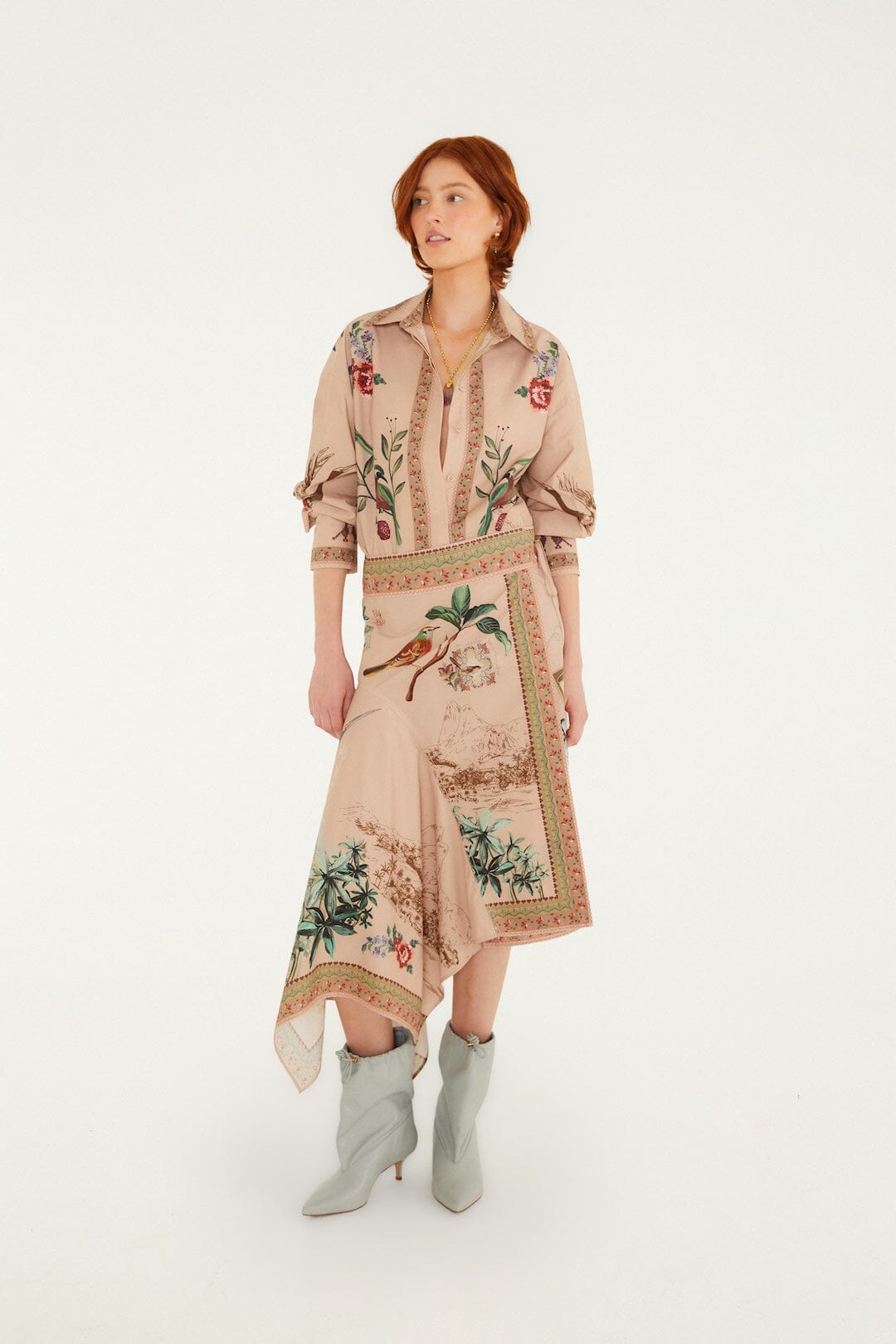 bird poetry collared buttoned shirt
