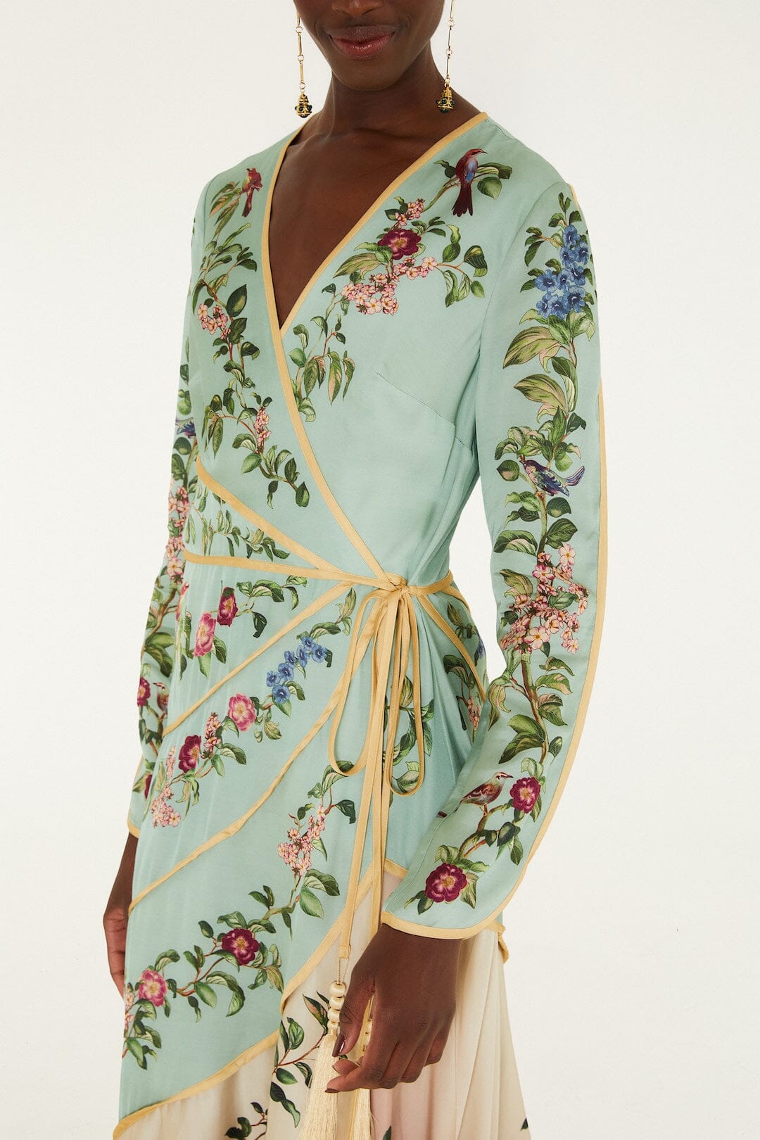 Birds Tree Maxi Long Sleeve Dress