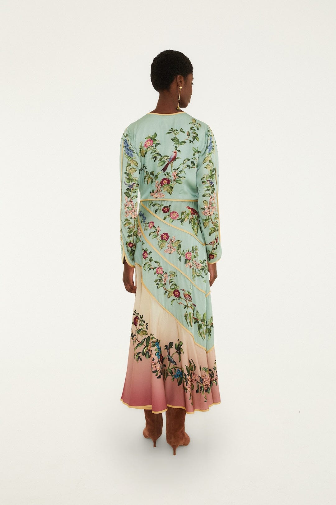 Birds Tree Maxi Long Sleeve Dress