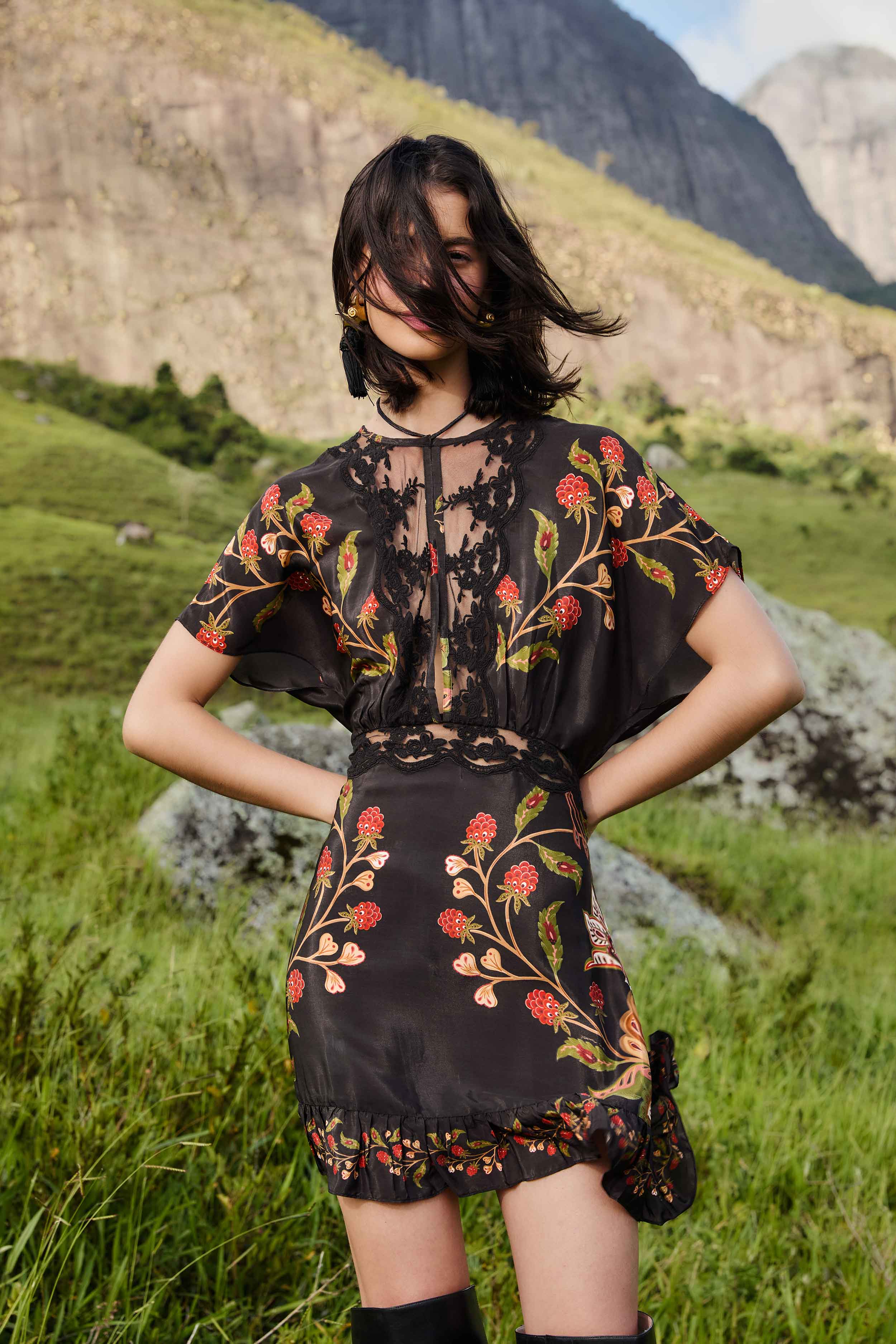 Black Berry Garden Mini Dress | FARM Rio