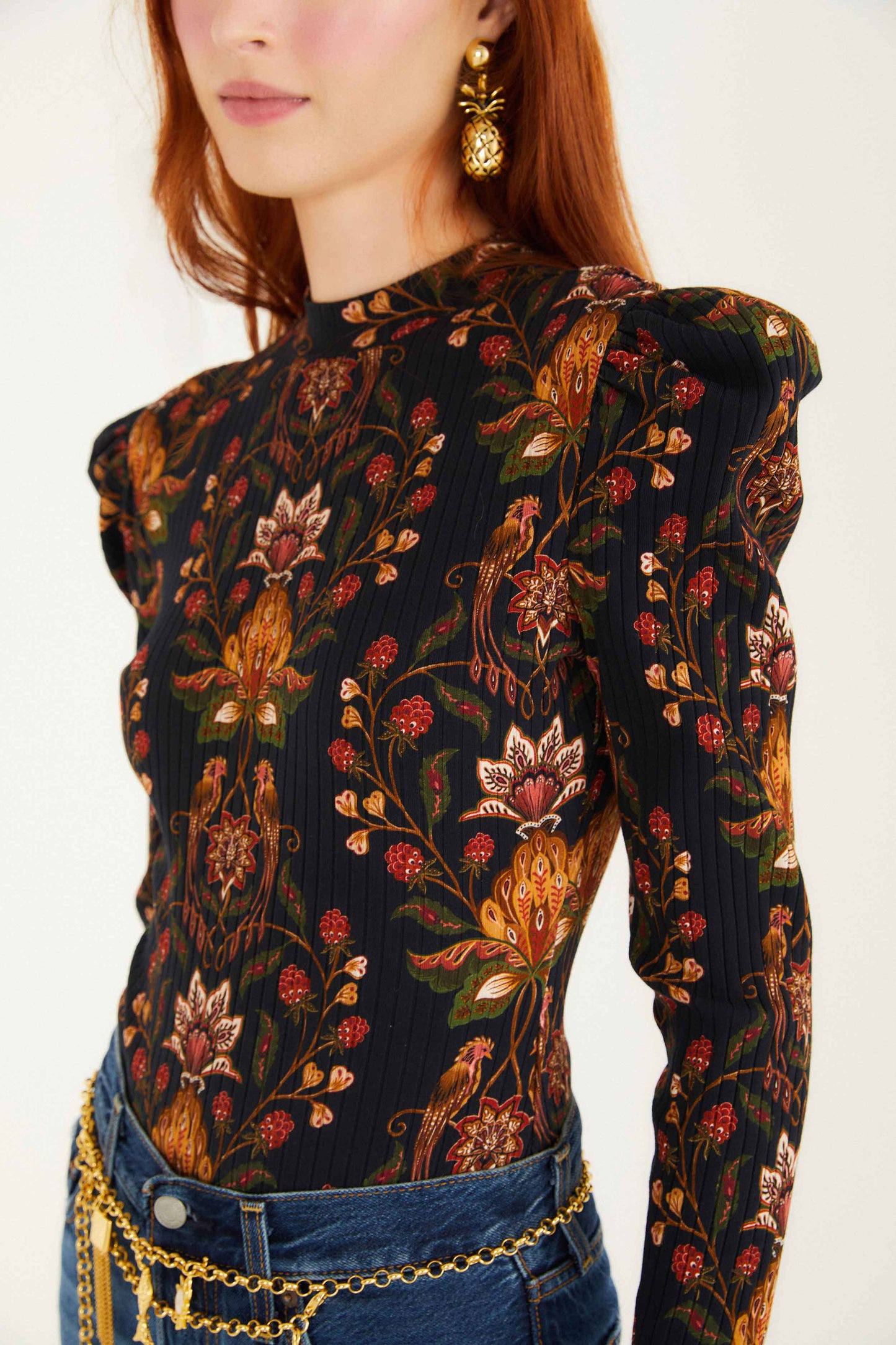 FARM Rio model wearing the Black Berry Garden Organic Cotton Bodysuit