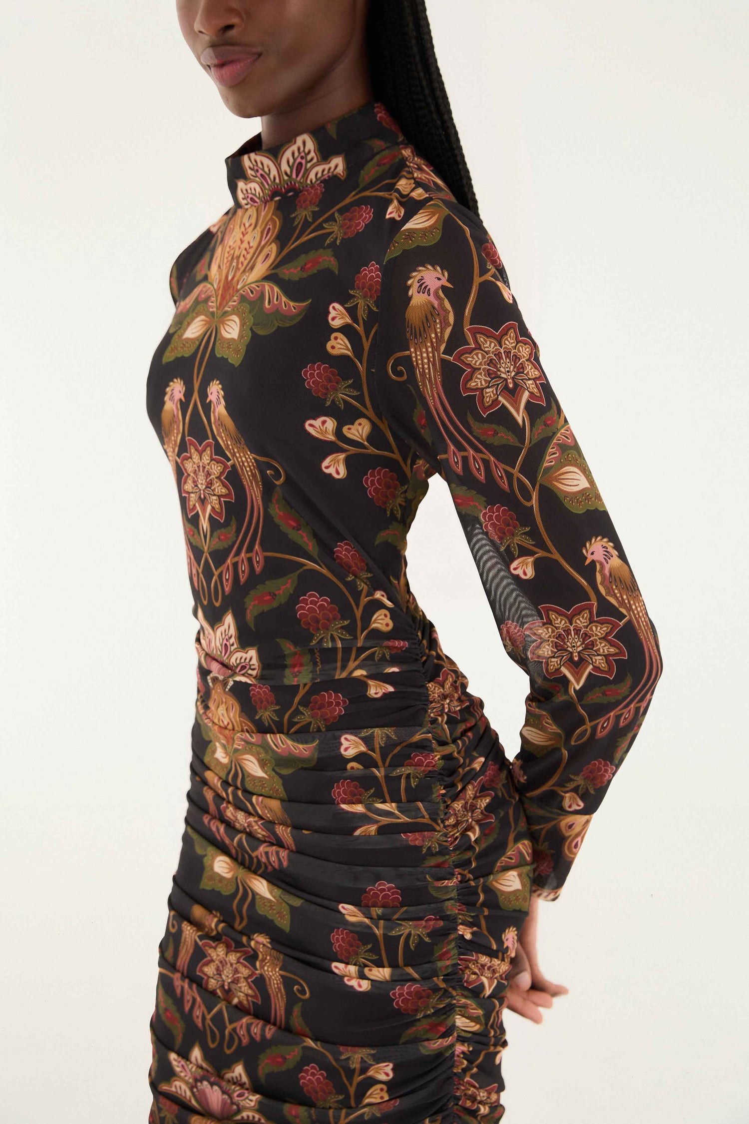 FARM Rio model wearing the Black Berry Garden Tulle Midi Dress