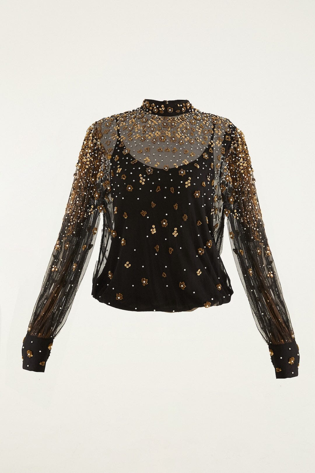 Black Embroidered Tulle Lined Blouse