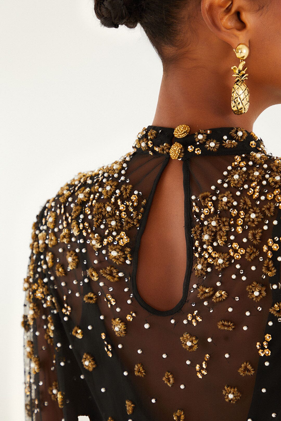 Black Embroidered Tulle Lined Blouse