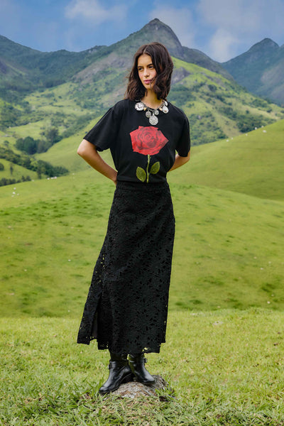 farm rio black lace dress Farm Rio Active Guipure Long Sleeve Maxi Dress - Black