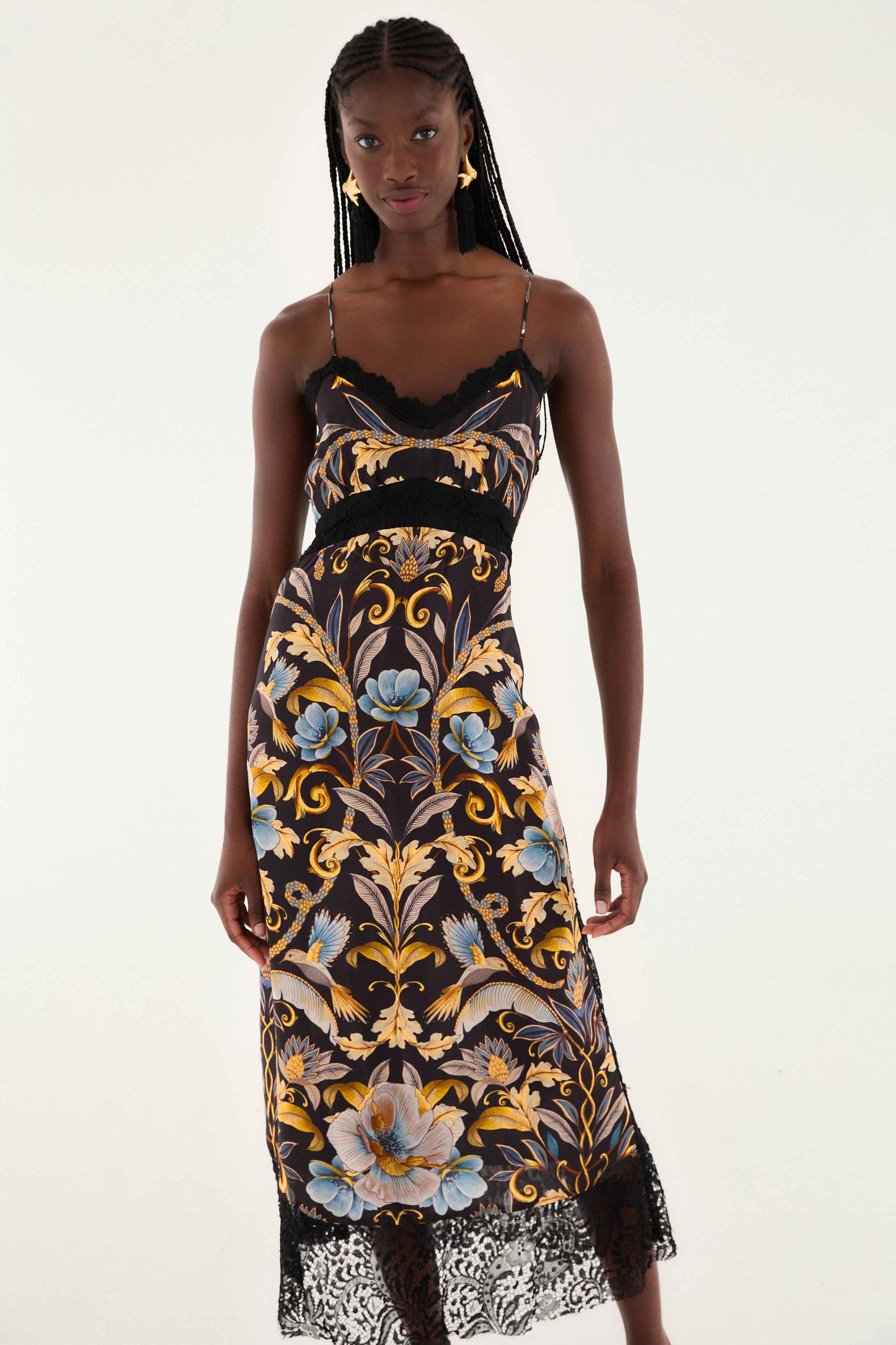 FARM Rio Black Flowerful Garden Midi Dress, Snake Garden Black / XXS FARM Rio Black Flowerful Garden Midi Dress, Snake Garden Black / XXS