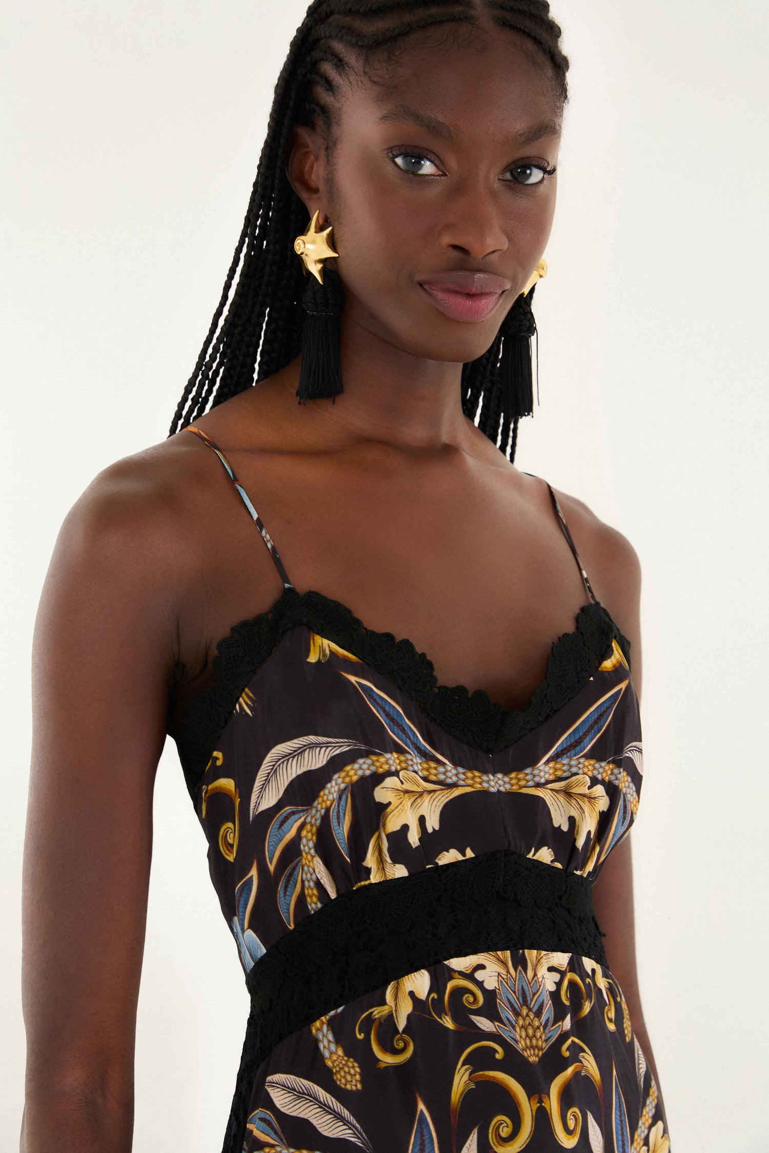 FARM Rio Black Flowerful Garden Midi Dress, Snake Garden Black / XXS FARM Rio Black Flowerful Garden Midi Dress, Snake Garden Black / XXS
