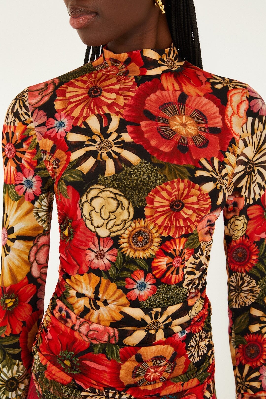 Black Flowershop Ruched Waist Jersey Blouse