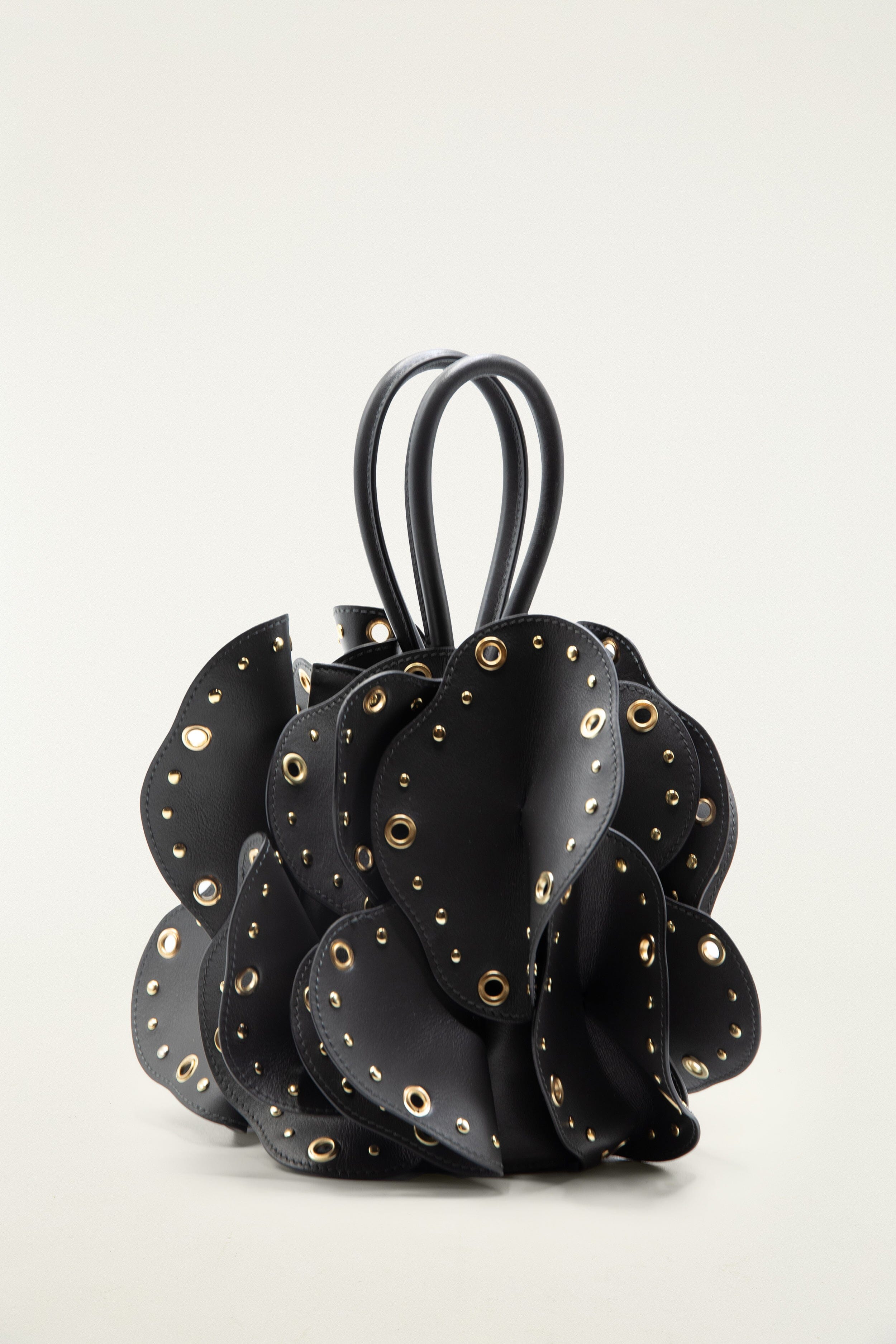 Black Leather Studded Flower Bag | FARM Rio