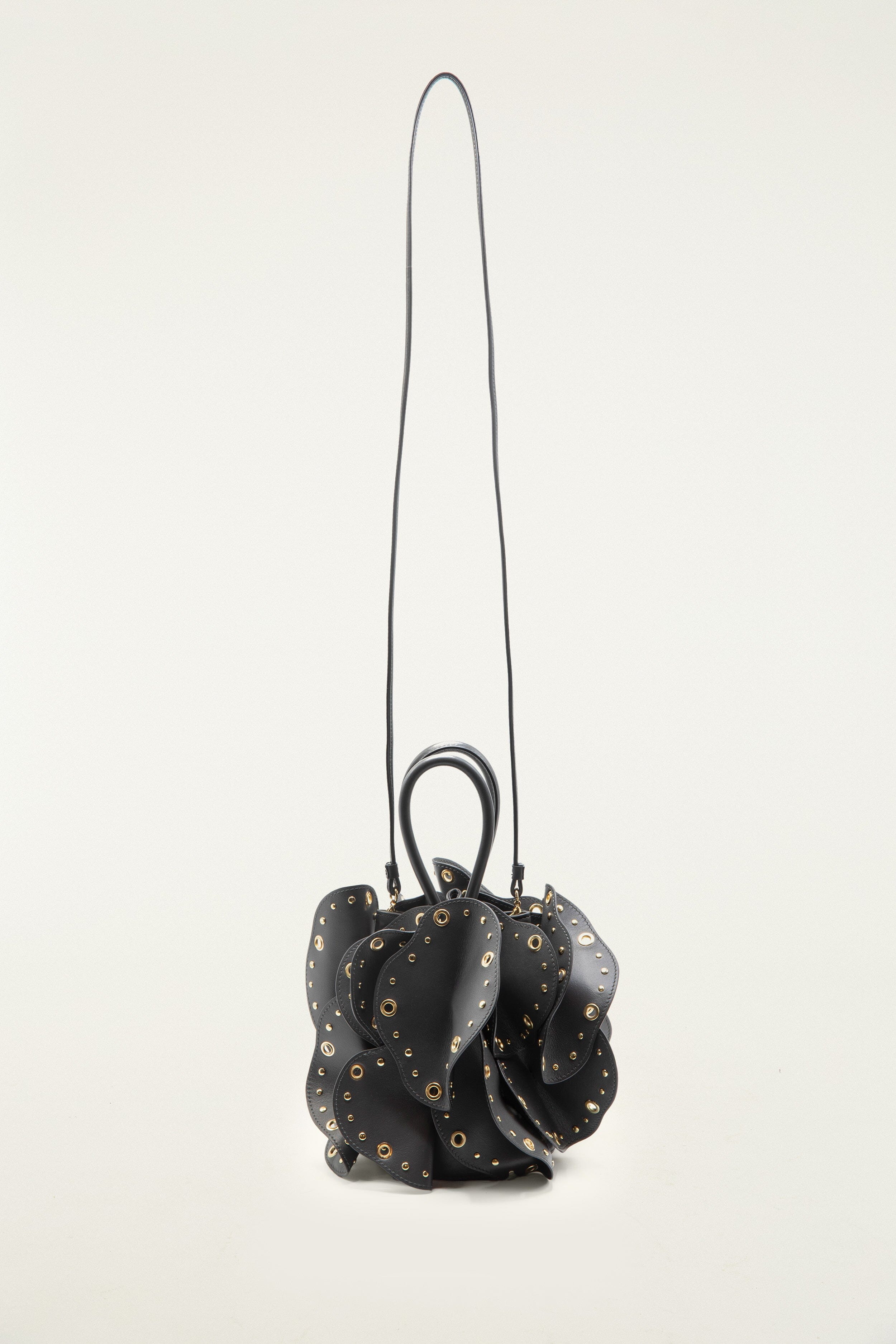 Black Leather Studded Flower Bag | FARM Rio