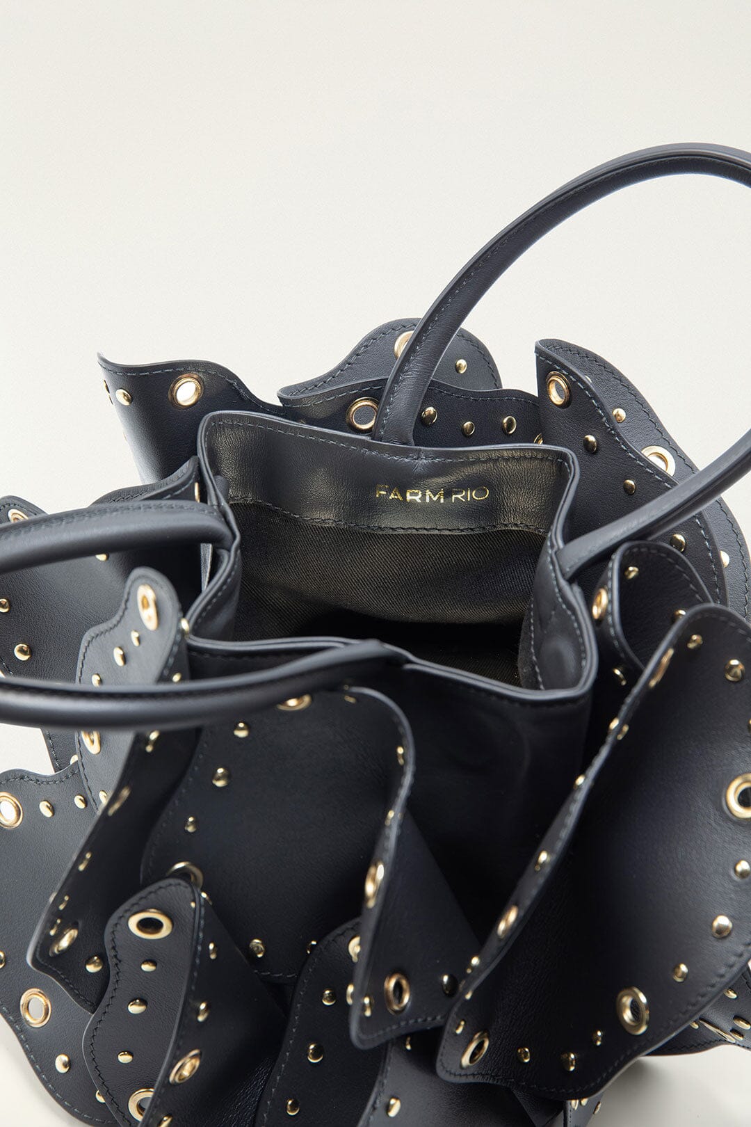 Black Leather Studded Flower Bag | FARM Rio Black Leather Studded Flower Bag | FARM Rio
