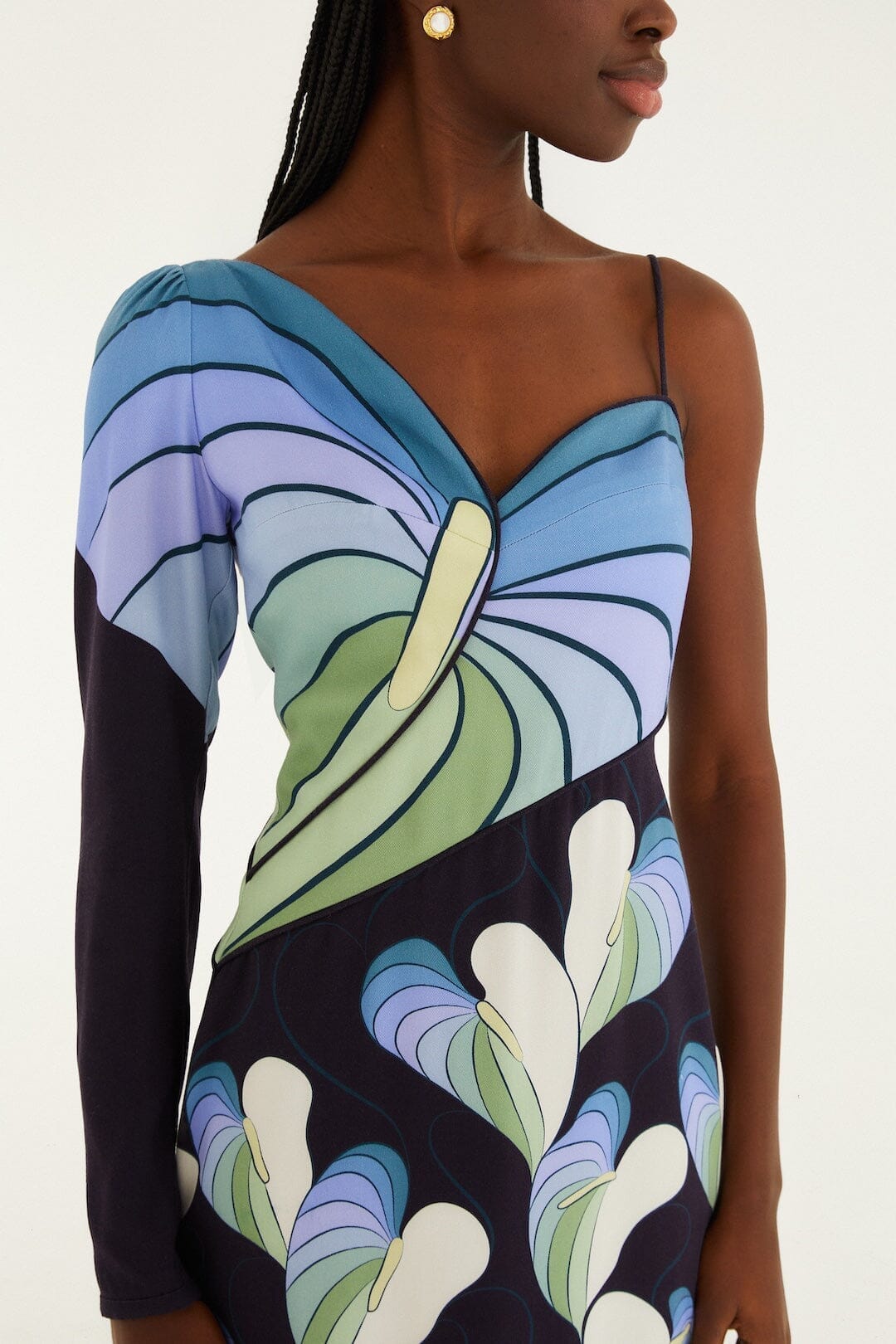 Black Lovely Anthurium One-Shoulder Maxi Dress