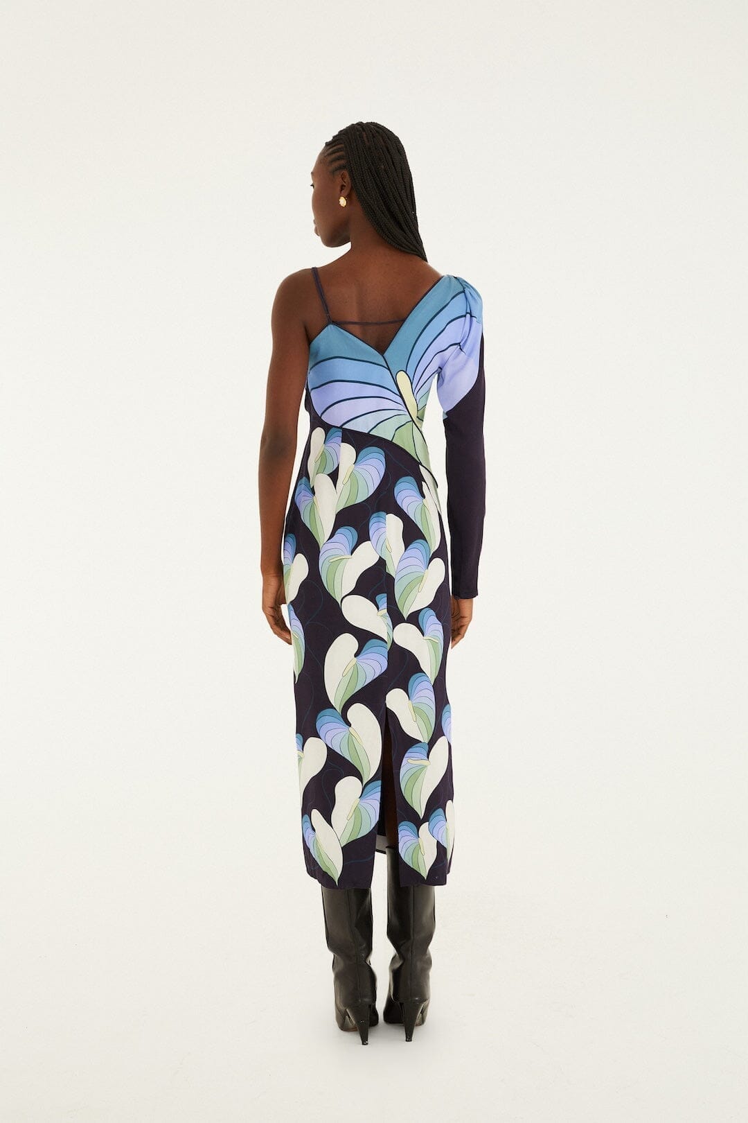 Black Lovely Anthurium One-Shoulder Maxi Dress | FARM Rio