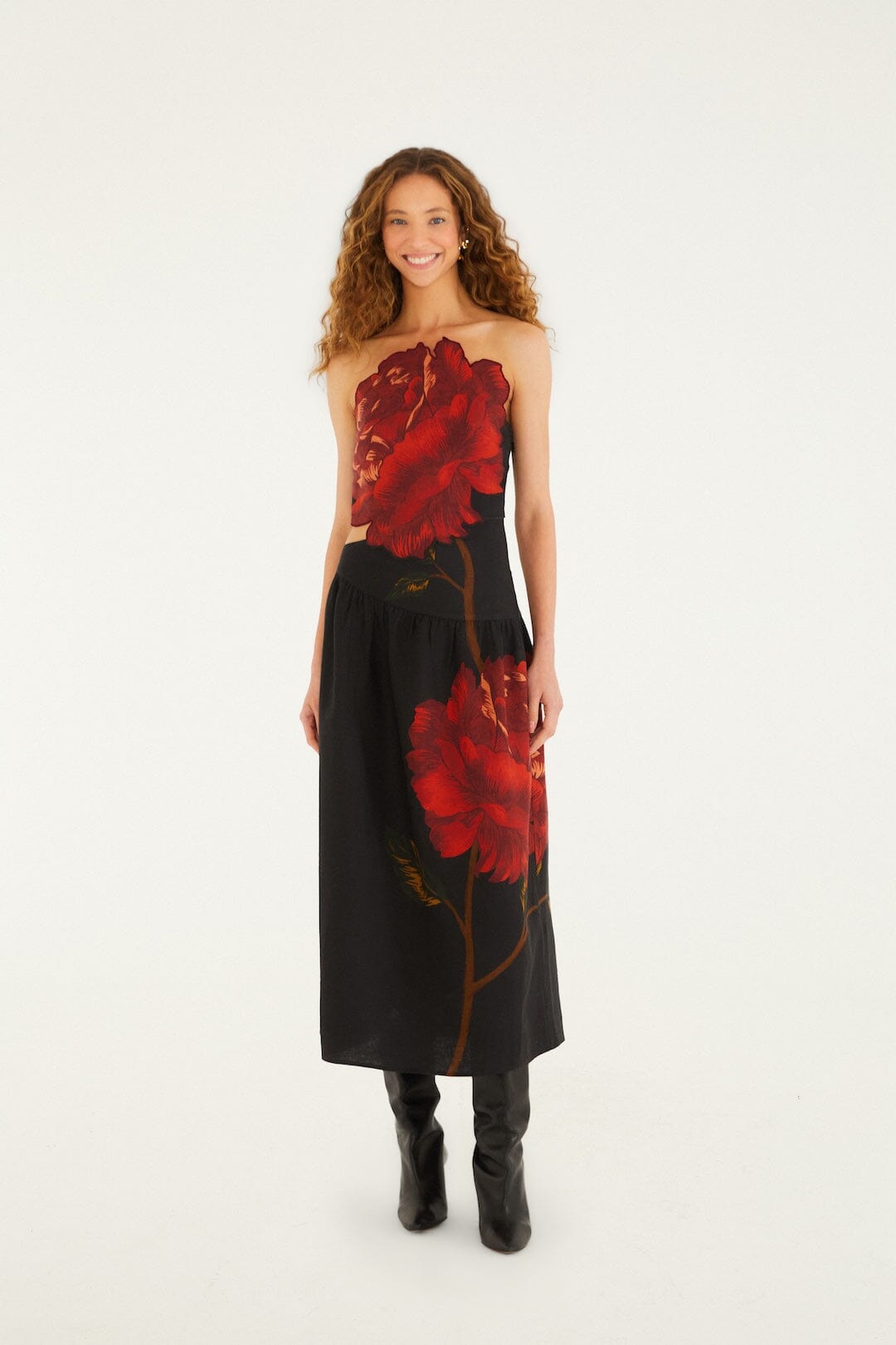 FARM RIO black rosalia artisanal lenzing ecovero euroflax midi dress