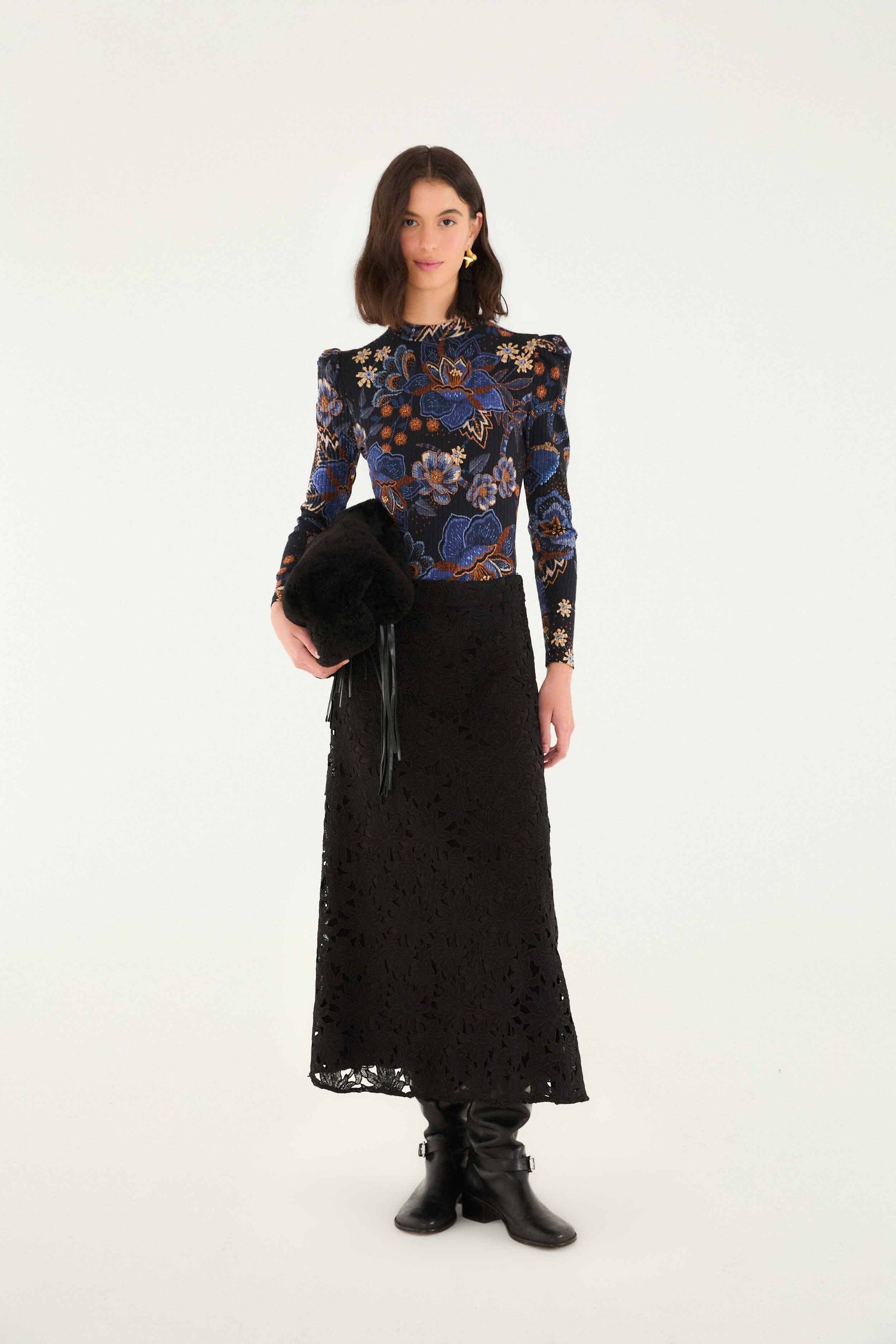 FARM Rio model wearing the Black Snakes Bouquet Organic Cotton Bodysuit