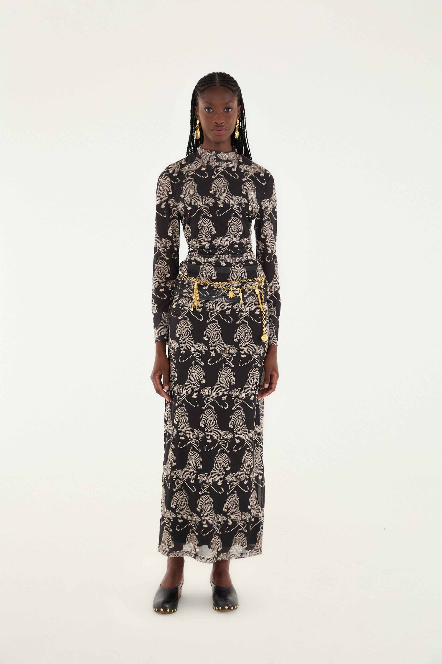 Black Striped Tigers Long Sleeve Tulle Blouse