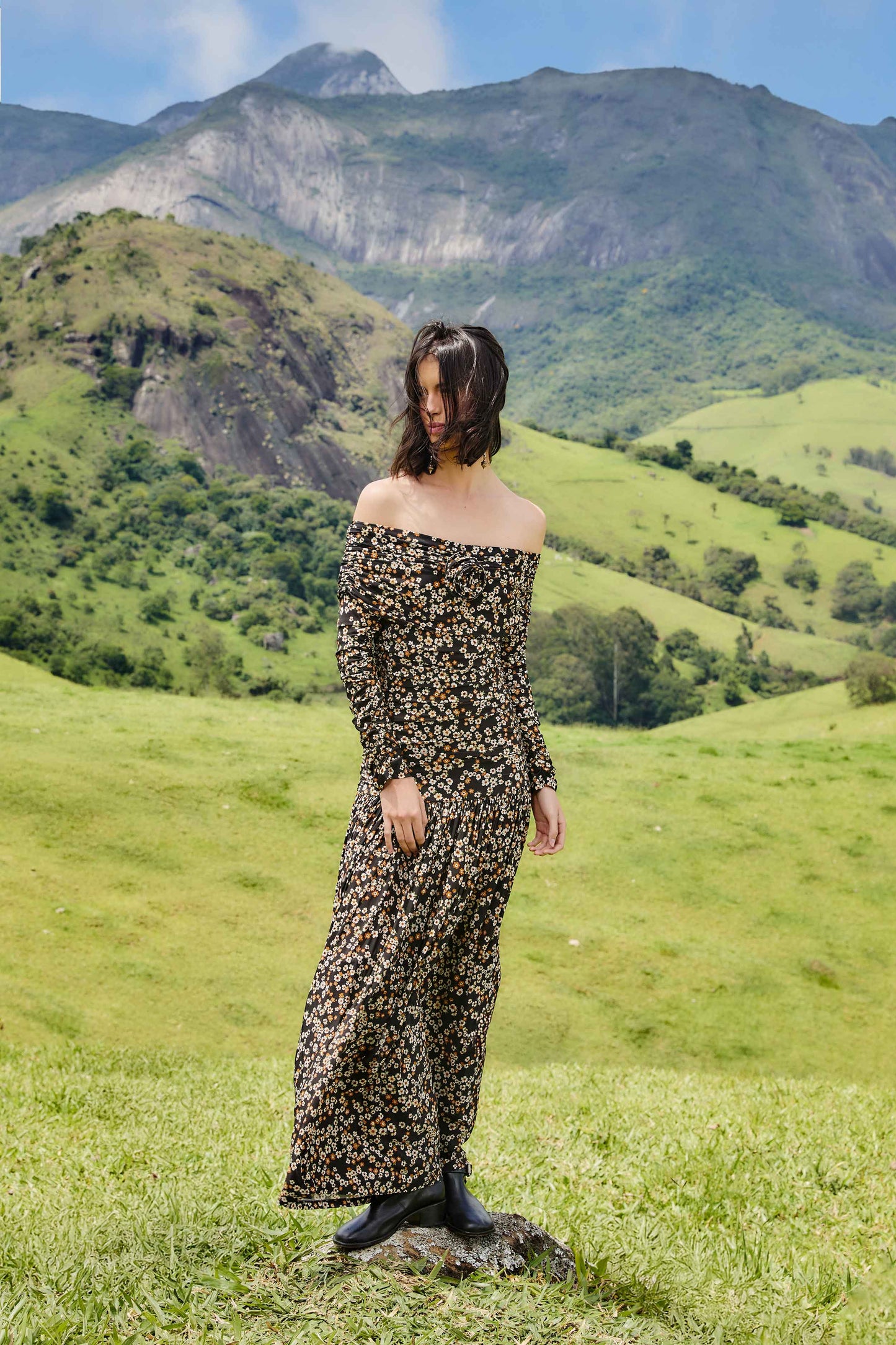 FARM Rio Floral Off the Shoulder Long Sleeve Maxi Dress in Black at Nordstrom, Size Medium FARM Rio Floral Off the Shoulder Long Sleeve Maxi Dress in Black at Nordstrom, Size Medium