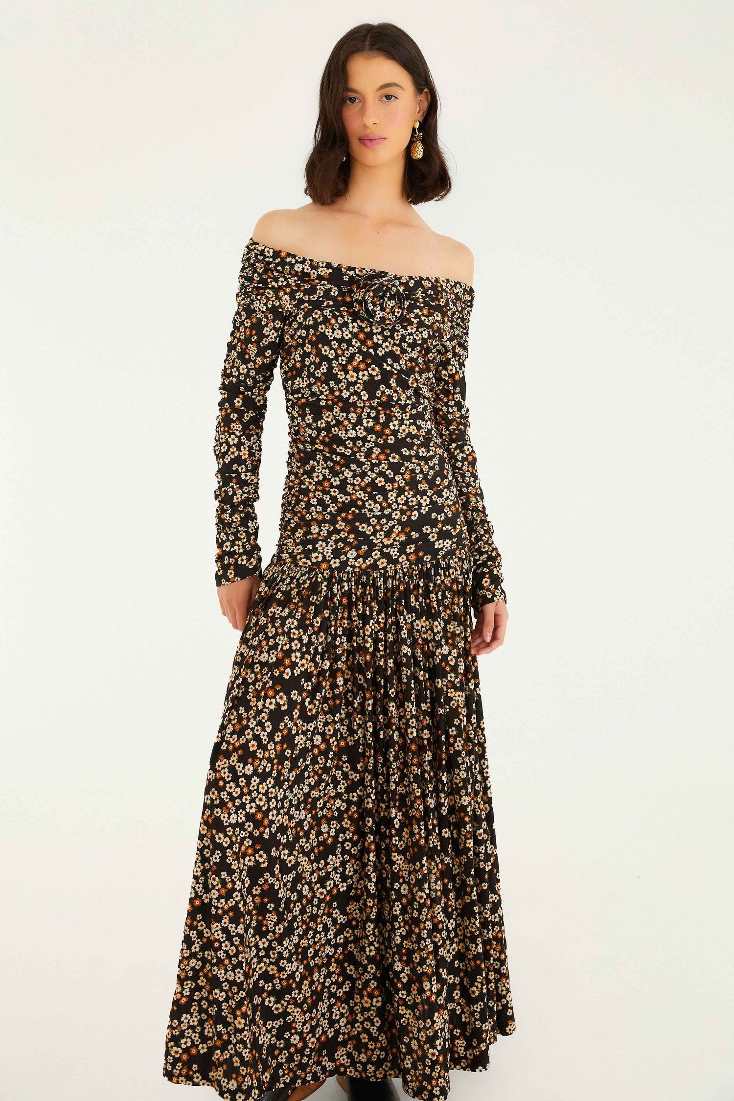 Farm Rio Floral Off The Shoulder Long Sleeve Maxi Dress in Black at Nordstrom, Size X-Small Farm Rio Floral Off The Shoulder Long Sleeve Maxi Dress in Black at Nordstrom, Size X-Small