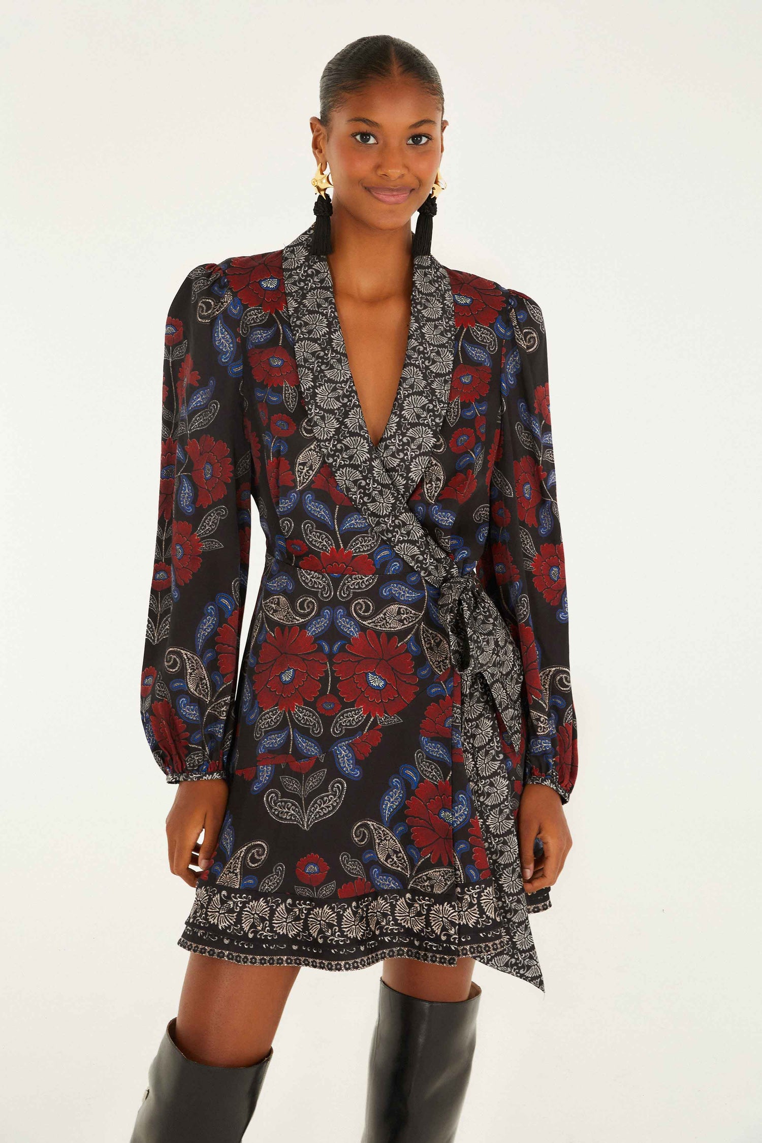 FARM Rio Valentina Wrap Mini Dress - Valentina Black FARM Rio Valentina Wrap Mini Dress - Valentina Black