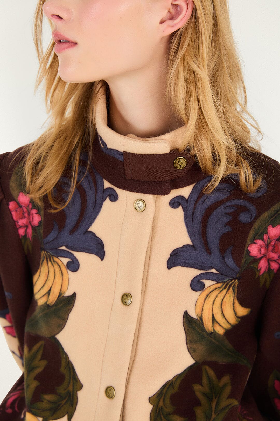 FARM Rio model wearing the Bloom In Between High Neck Fleece Jacket
