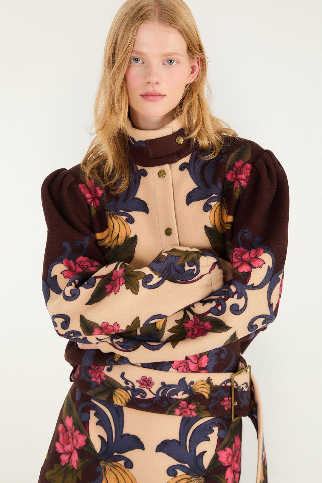 FARM Rio model wearing the Bloom In Between High Neck Fleece Jacket