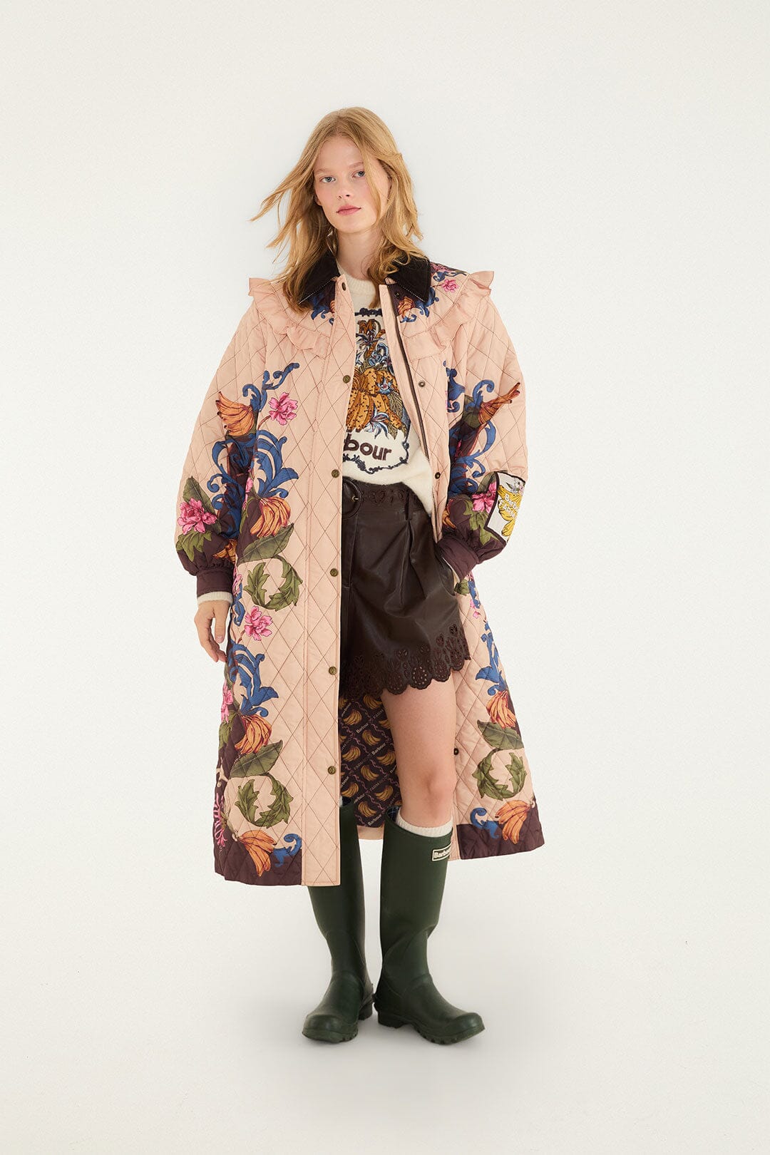 FARM Rio model wearing the Bloom In Between Quilted Midi Coat