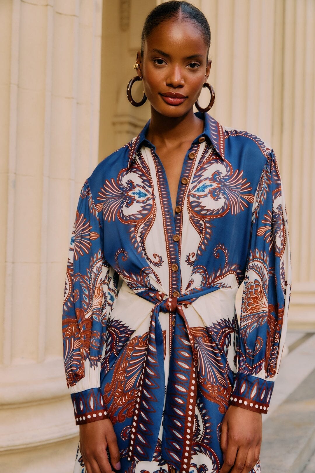 Farm Rio Printed Lenzing Ecovero Viscose Midi Dress - Arabesque Scarf Blue Farm Rio Printed Lenzing Ecovero Viscose Midi Dress - Arabesque Scarf Blue