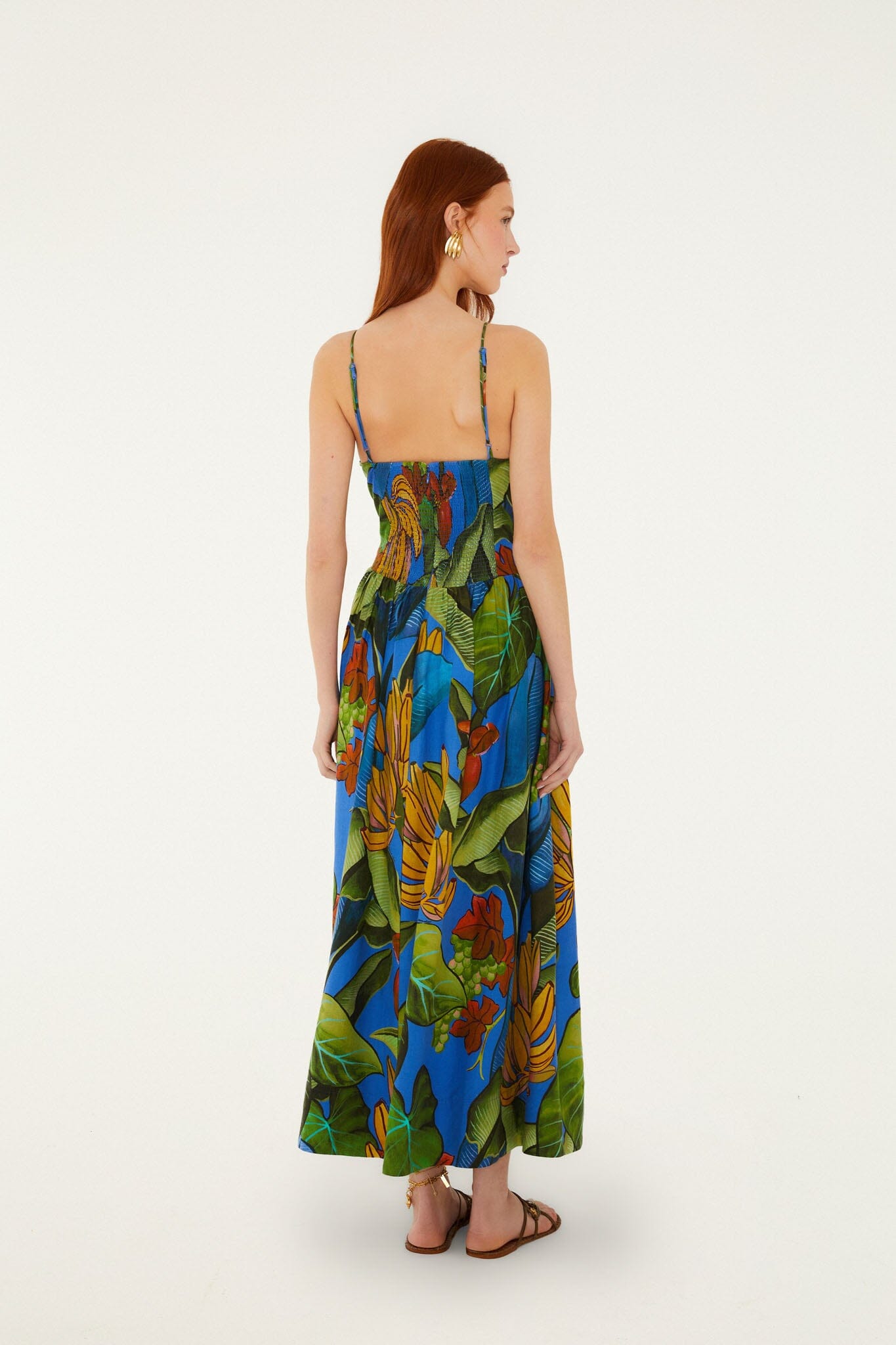 FARM Rio model wearing the Blue Banana Grapes 3d Bodice Sleeveless Maxi Dress