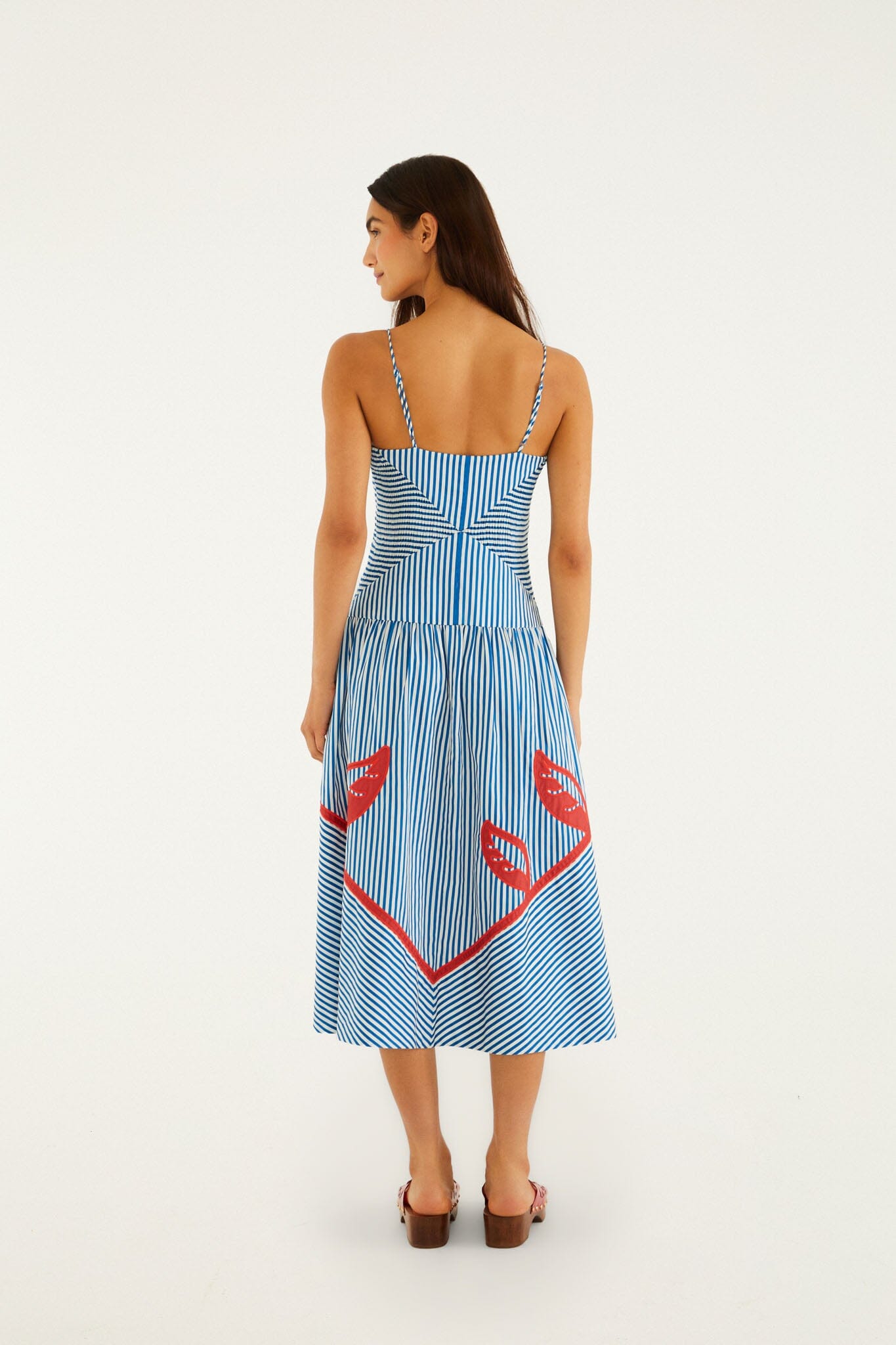 FARM Rio Blue Sky Stripes Sleeveless Midi Dress, Sky Stripes Blue / M FARM Rio Blue Sky Stripes Sleeveless Midi Dress, Sky Stripes Blue / M