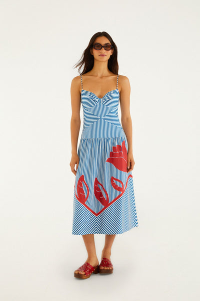 FARM Rio Sky Stripes Blue Sleeveless Midi Dress M / Sky Stripes