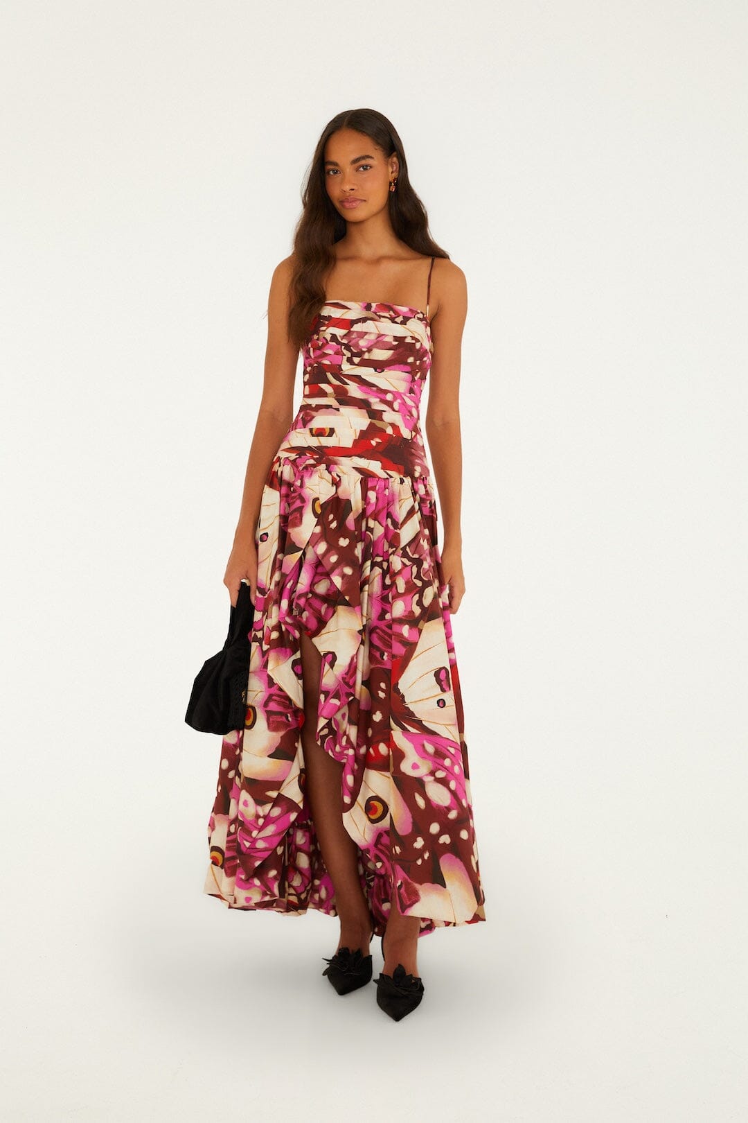FARM Rio model wearing the Borbofly Front Slit Balloon Maxi Dress
