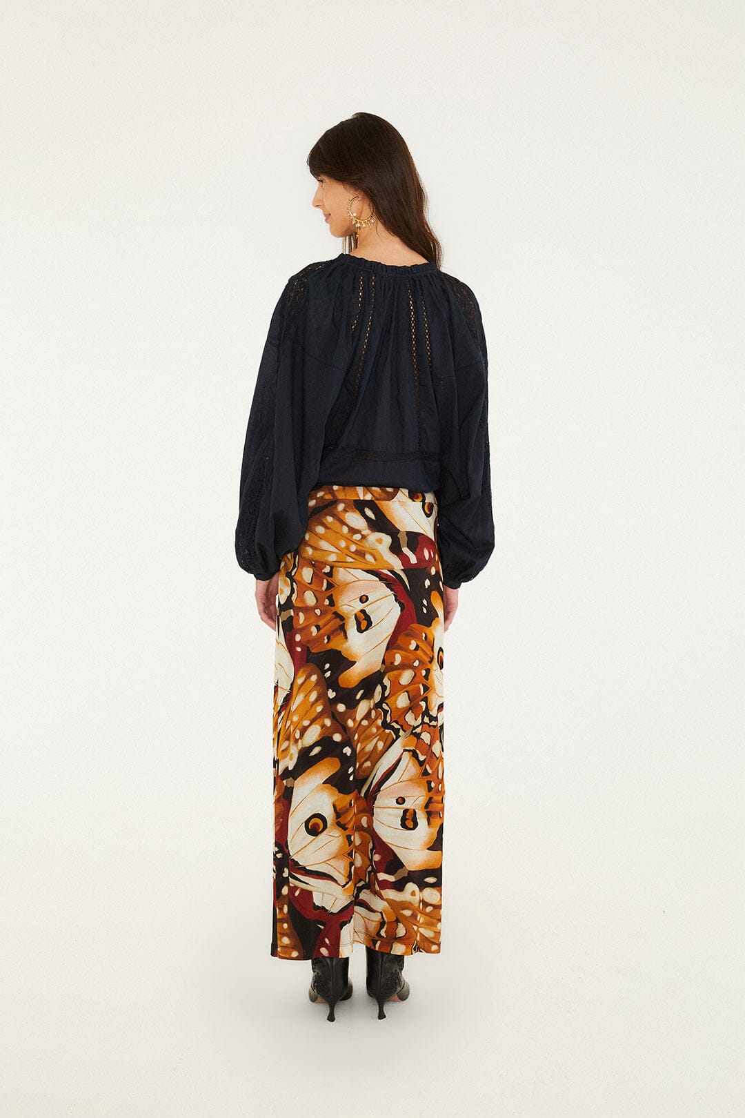FARM Rio model wearing the Borbofly Jersey Midi Skirt