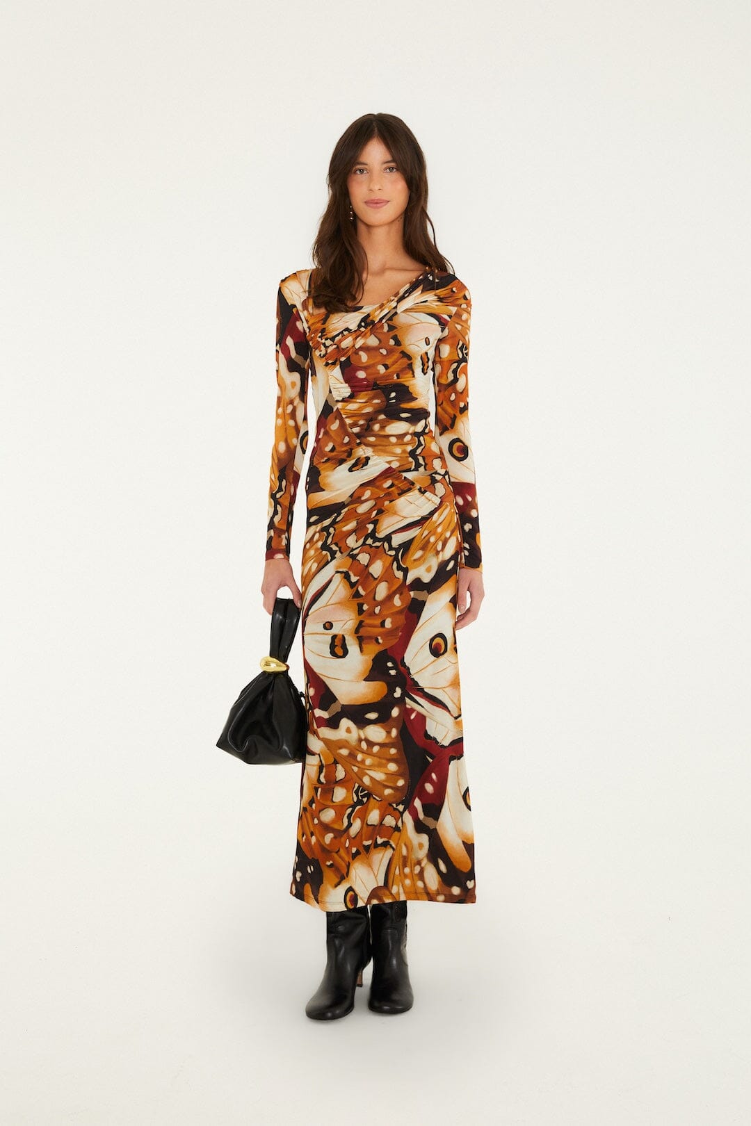 FARM Rio model wearing the Borbofly Long Sleeve Maxi Dress