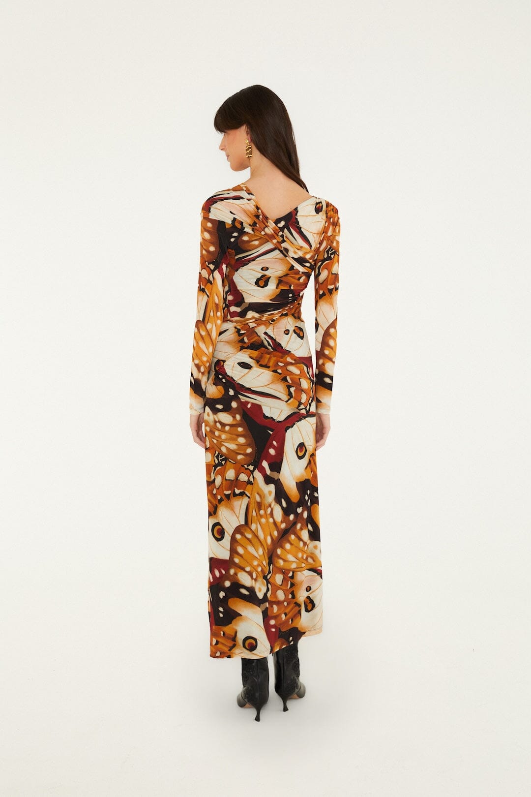 FARM Rio model wearing the Borbofly Long Sleeve Maxi Dress
