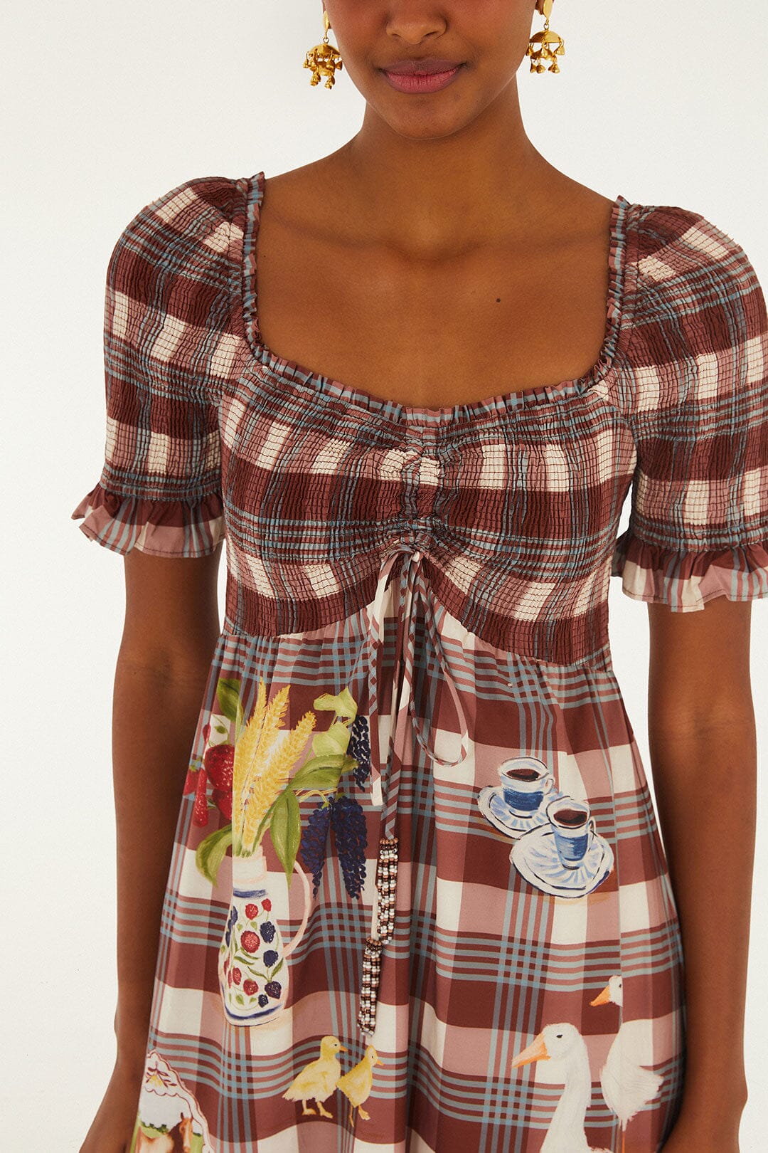 brown country dress Brown Country Tartan Heart Ruched Mini Dress
