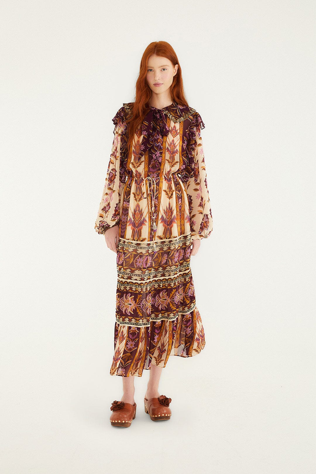 FARM Rio model wearing the Brown Flower Clog