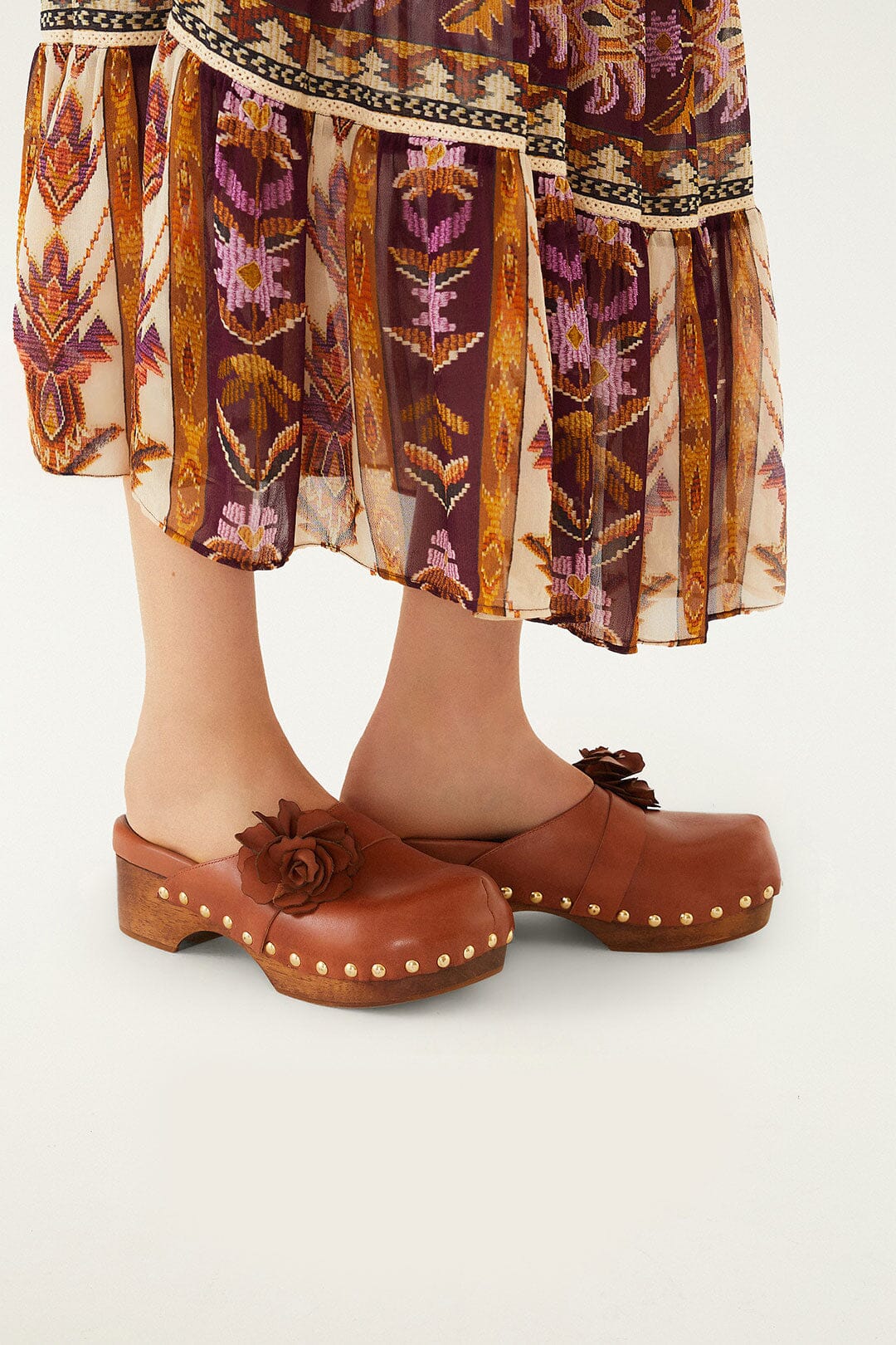FARM Rio model wearing the Brown Flower Clog