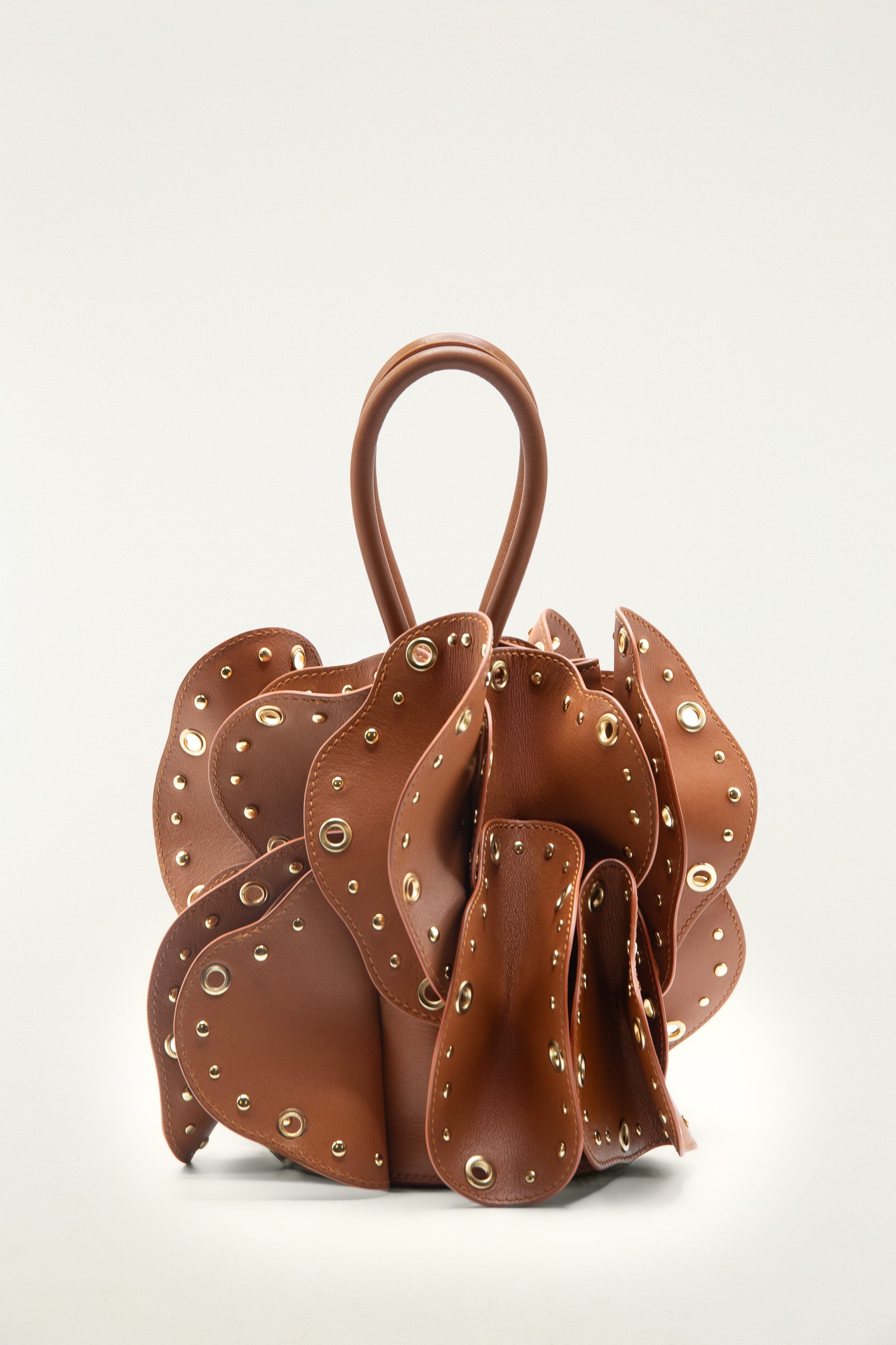 Brown Leather Studded Flower Bag | FARM Rio