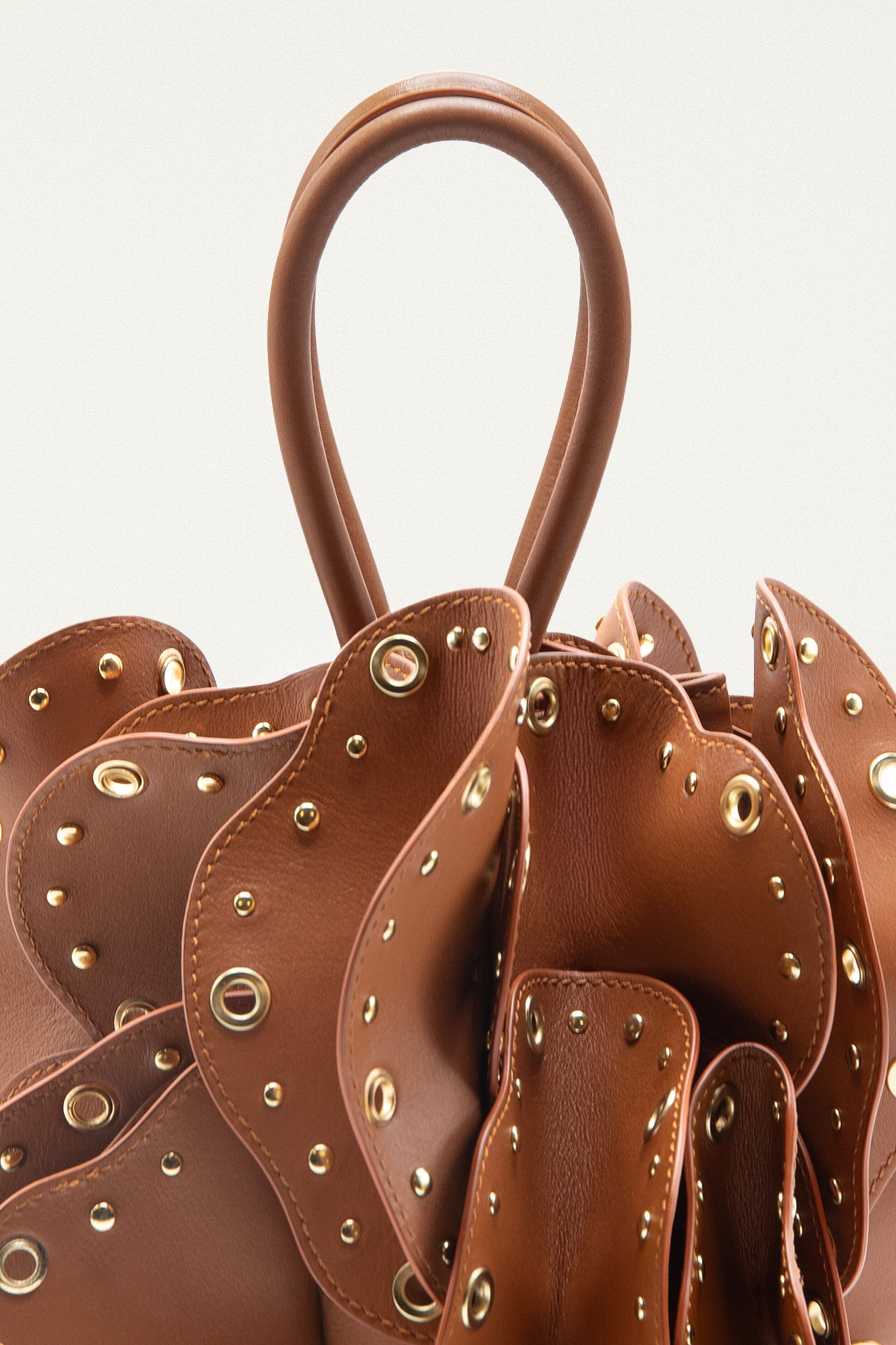 Brown Leather Studded Flower Bag | FARM Rio