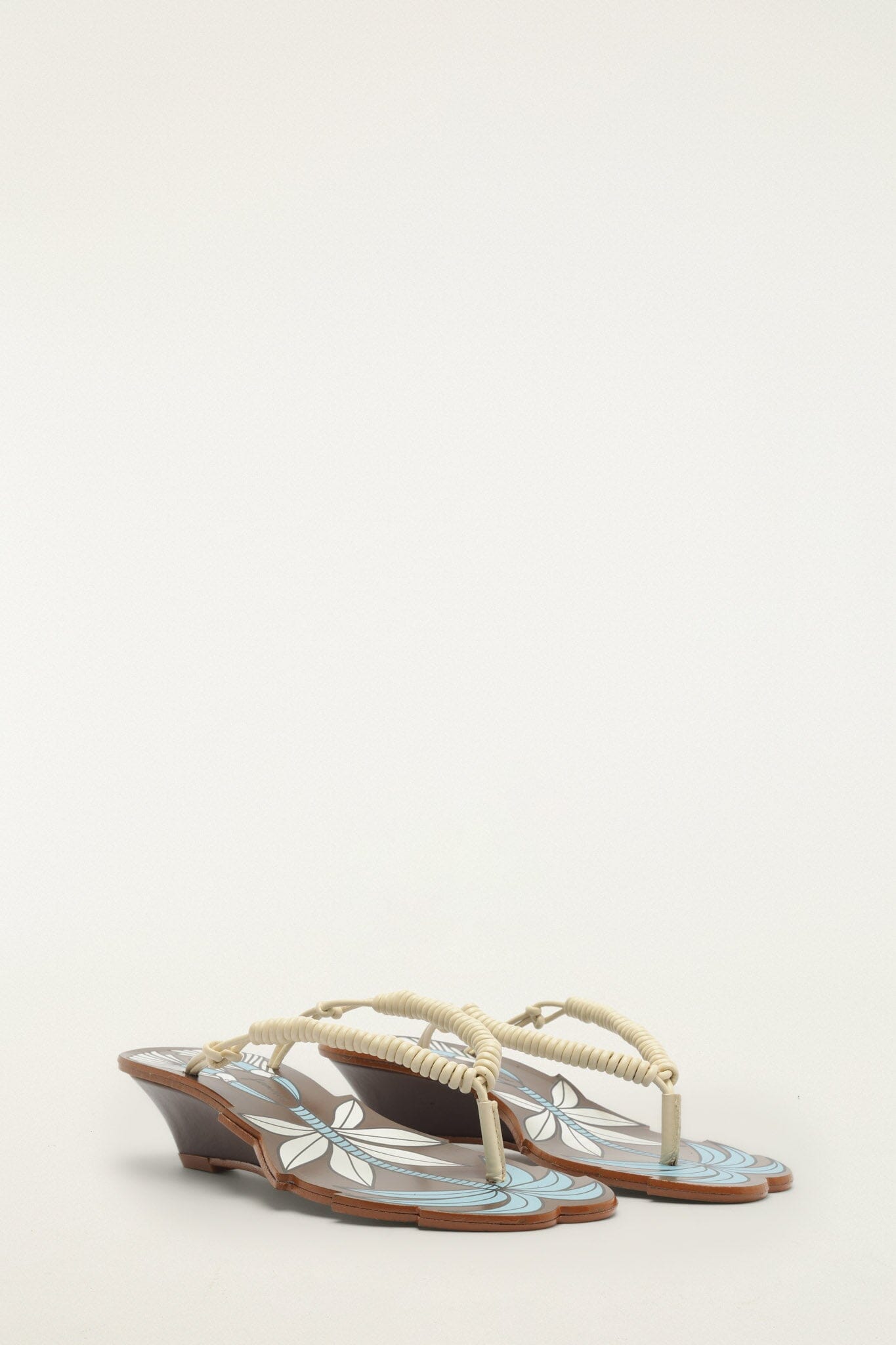 FARM Rio model wearing the Brown Palm Tree Cutwork Wedge Sandal